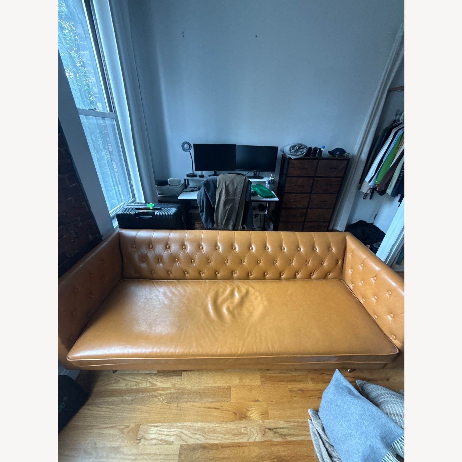 AllModern Gold Faux Leather Sleeper Sofa - image-3