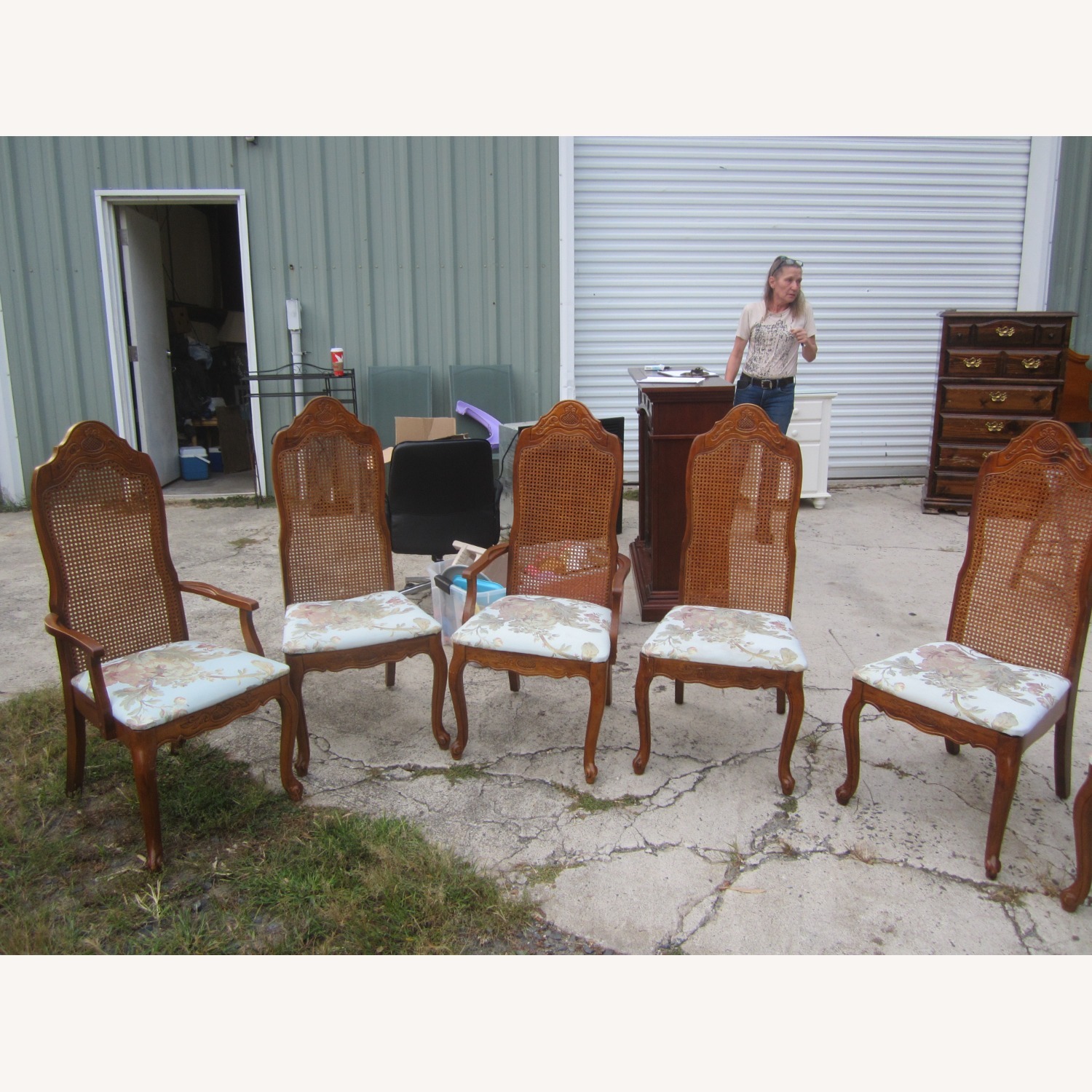 Vintage 6 Wood Dining Chairs with Floral Seat - image-8