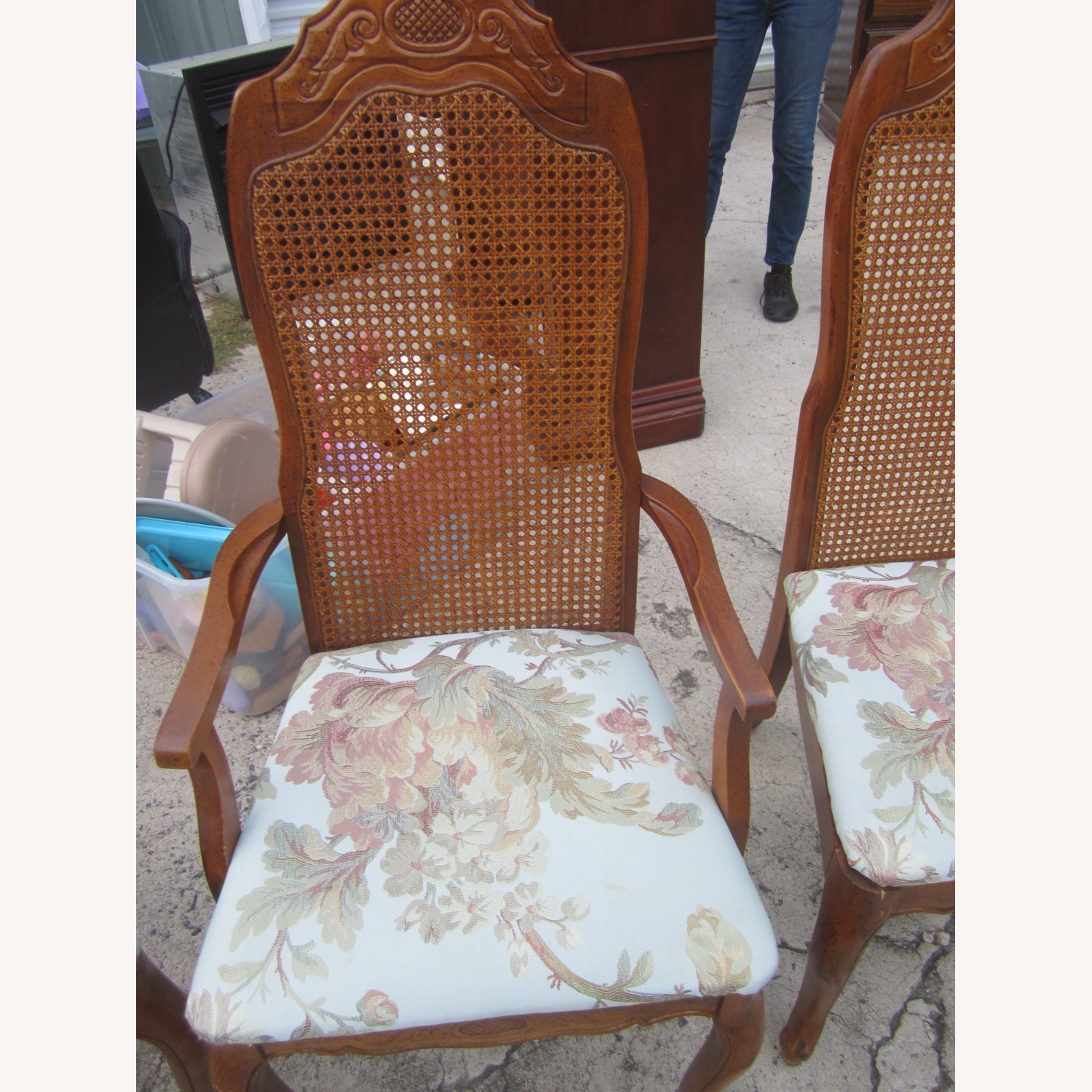 Vintage 6 Wood Dining Chairs with Floral Seat - image-12