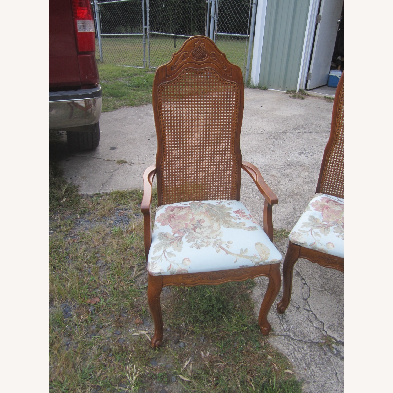 Vintage 6 Wood Dining Chairs with Floral Seat - image-9