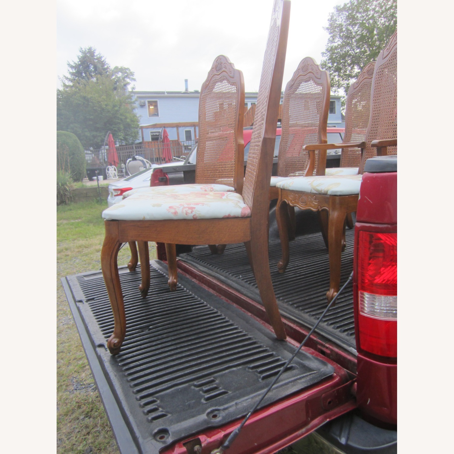Vintage 6 Wood Dining Chairs with Floral Seat - image-6