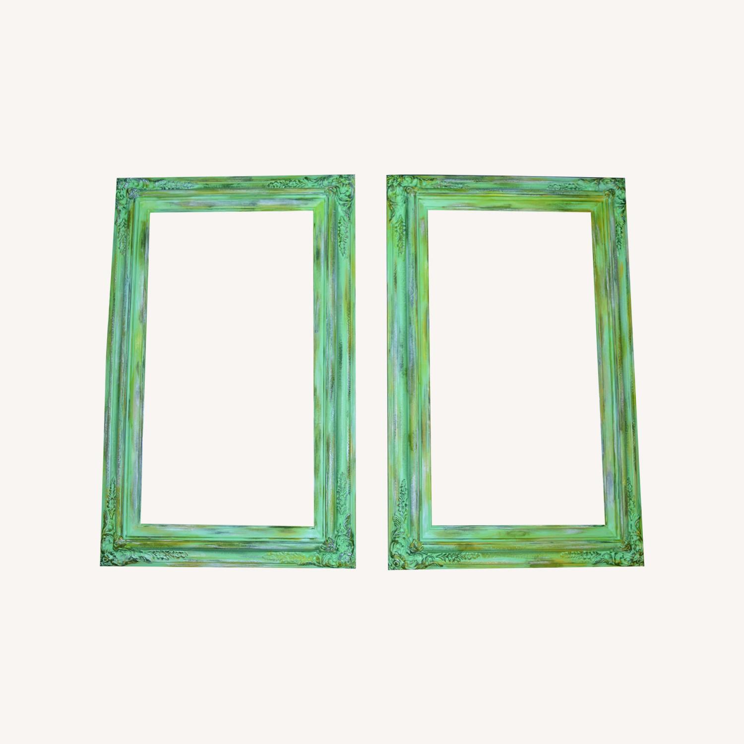 Pair of Ornate Vintage-Style Green Mirrors - image-0