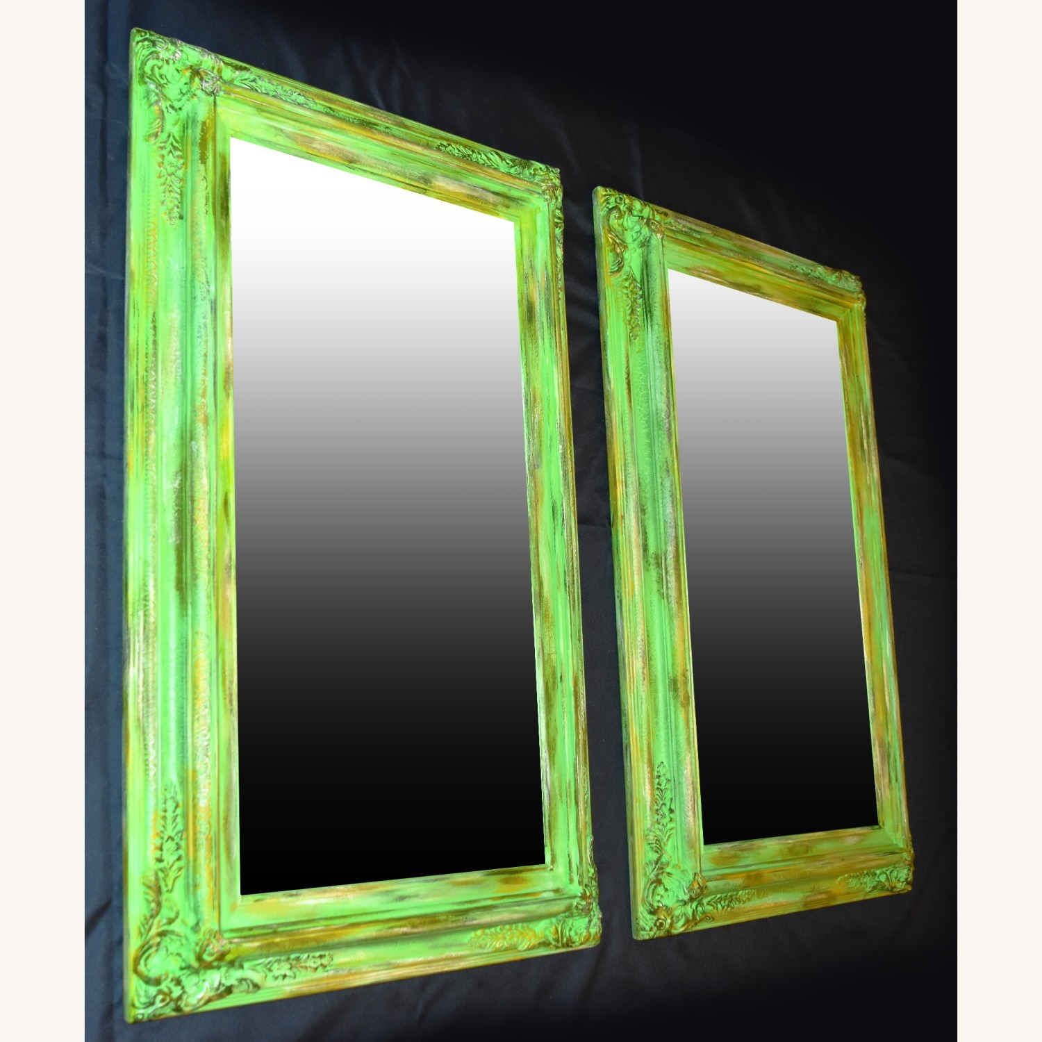Pair of Ornate Vintage-Style Green Mirrors - image-2