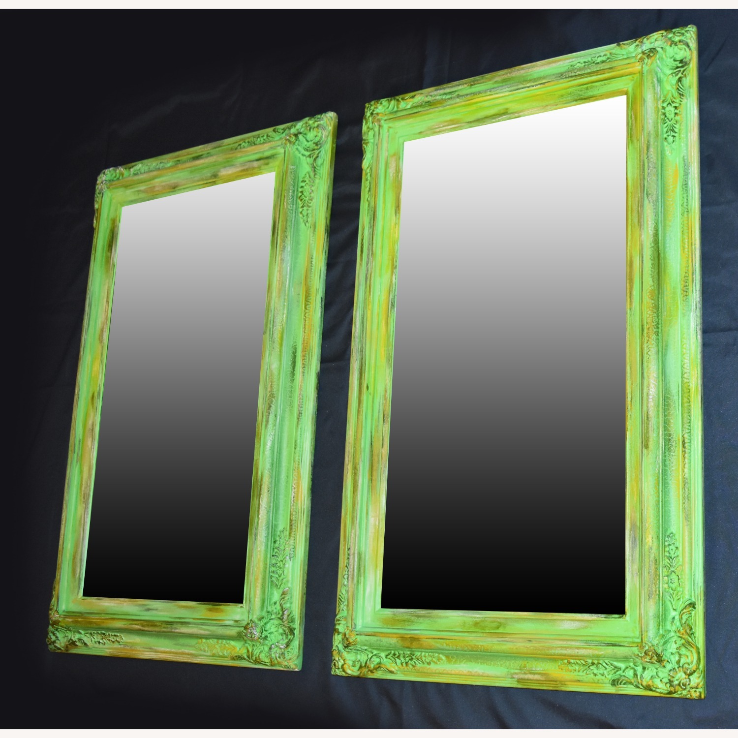 Pair of Ornate Vintage-Style Green Mirrors - image-3