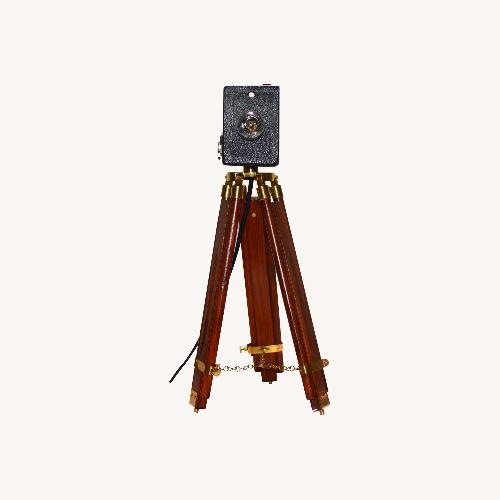 Used Vintage-Style Camera Lamp on Wooden Tripod for sale on AptDeco