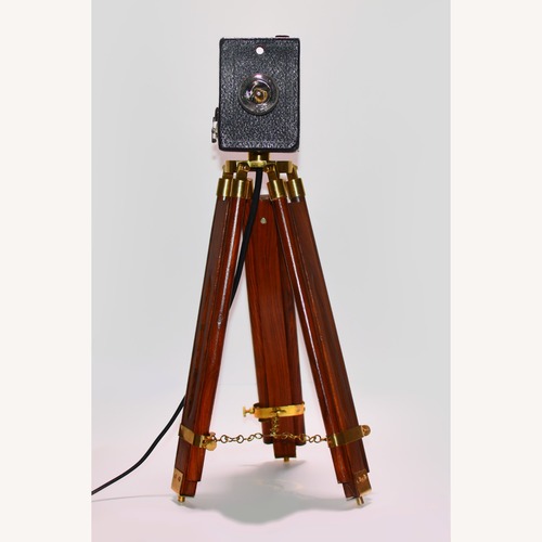Used Vintage-Style Camera Lamp on Wooden Tripod for sale on AptDeco