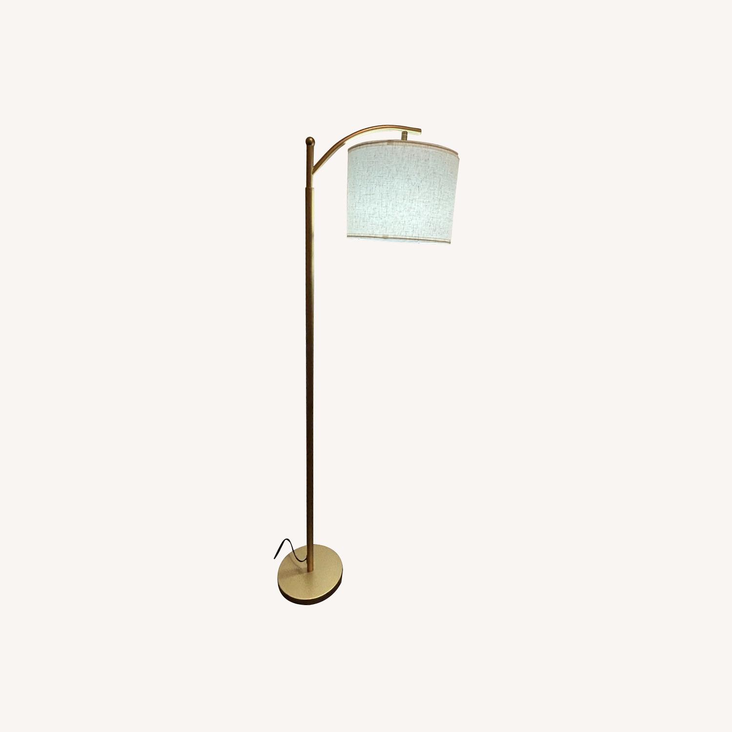 Cream Colored Floor Lamp With Golden Stand - image-0