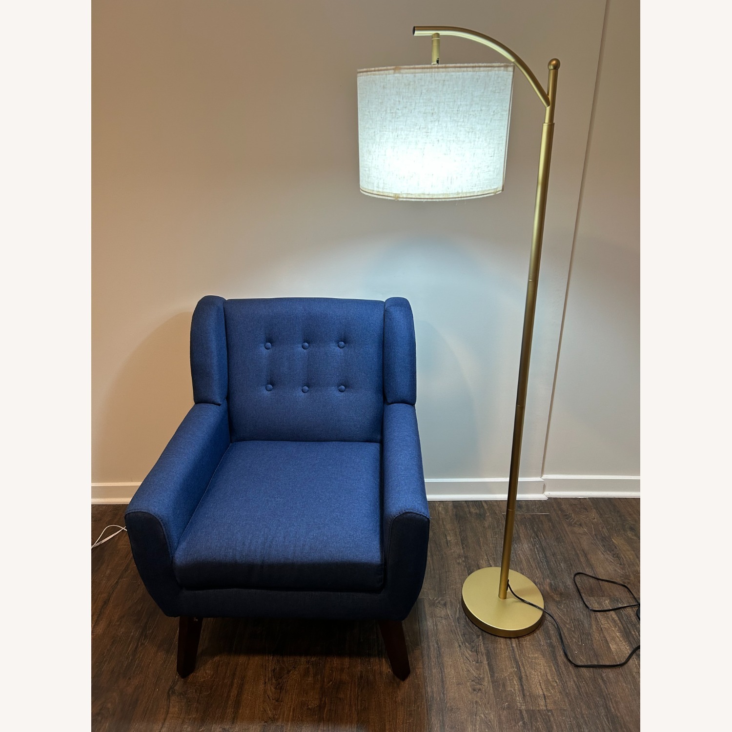Cream Colored Floor Lamp With Golden Stand - image-2
