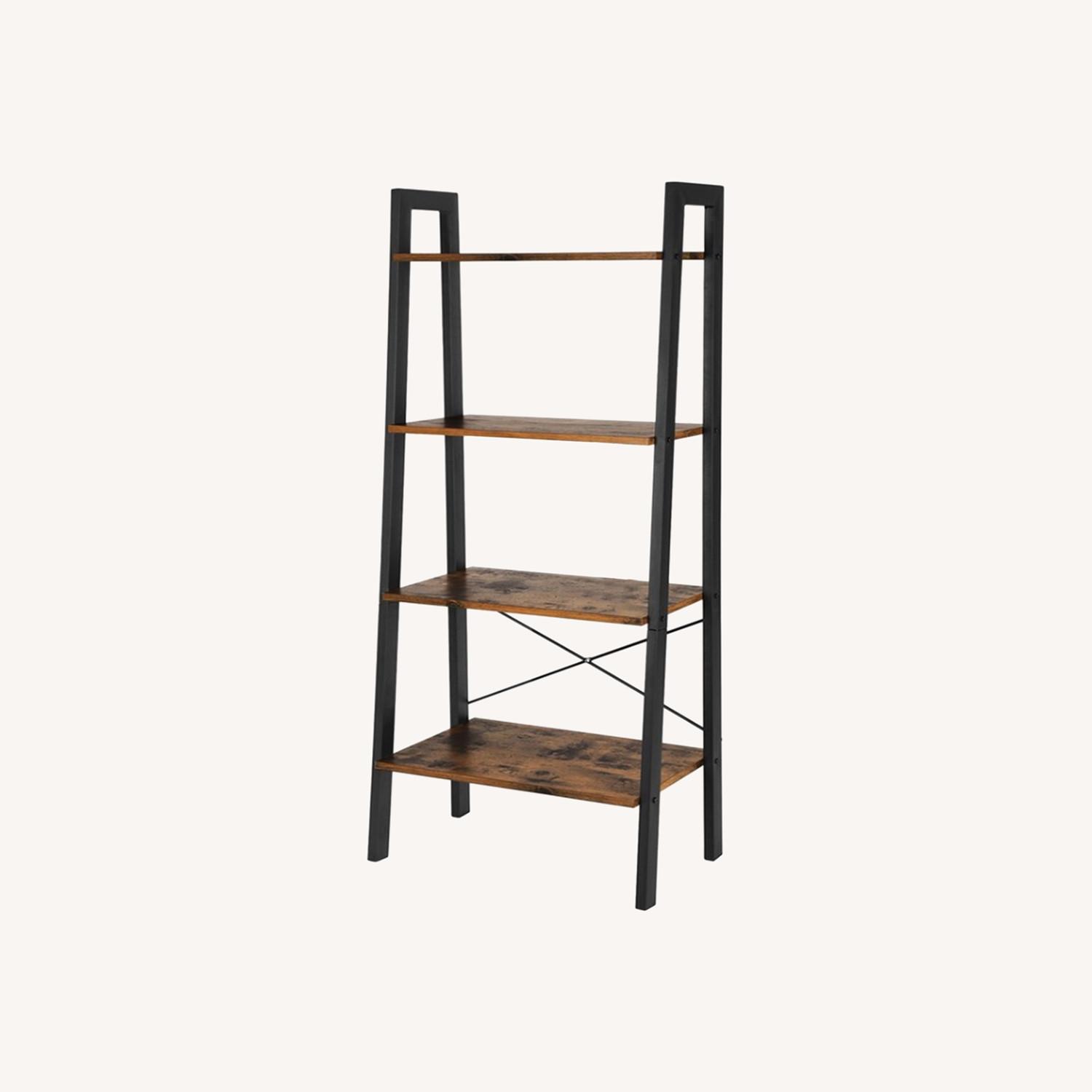 Modern Black Metal & Wood Ladder Bookcase – 4-Tier - image-0