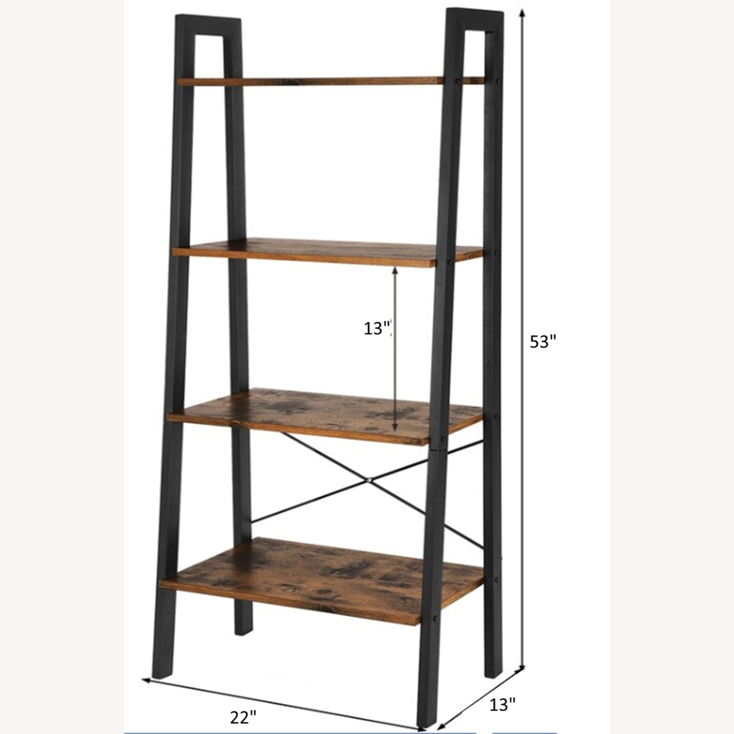 Modern Black Metal & Wood Ladder Bookcase – 4-Tier - image-3
