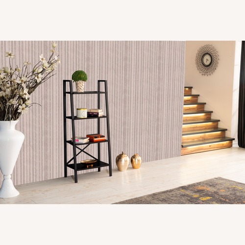 Used Modern Black Metal & Wood Ladder Bookcase – 4-Tier for sale on AptDeco