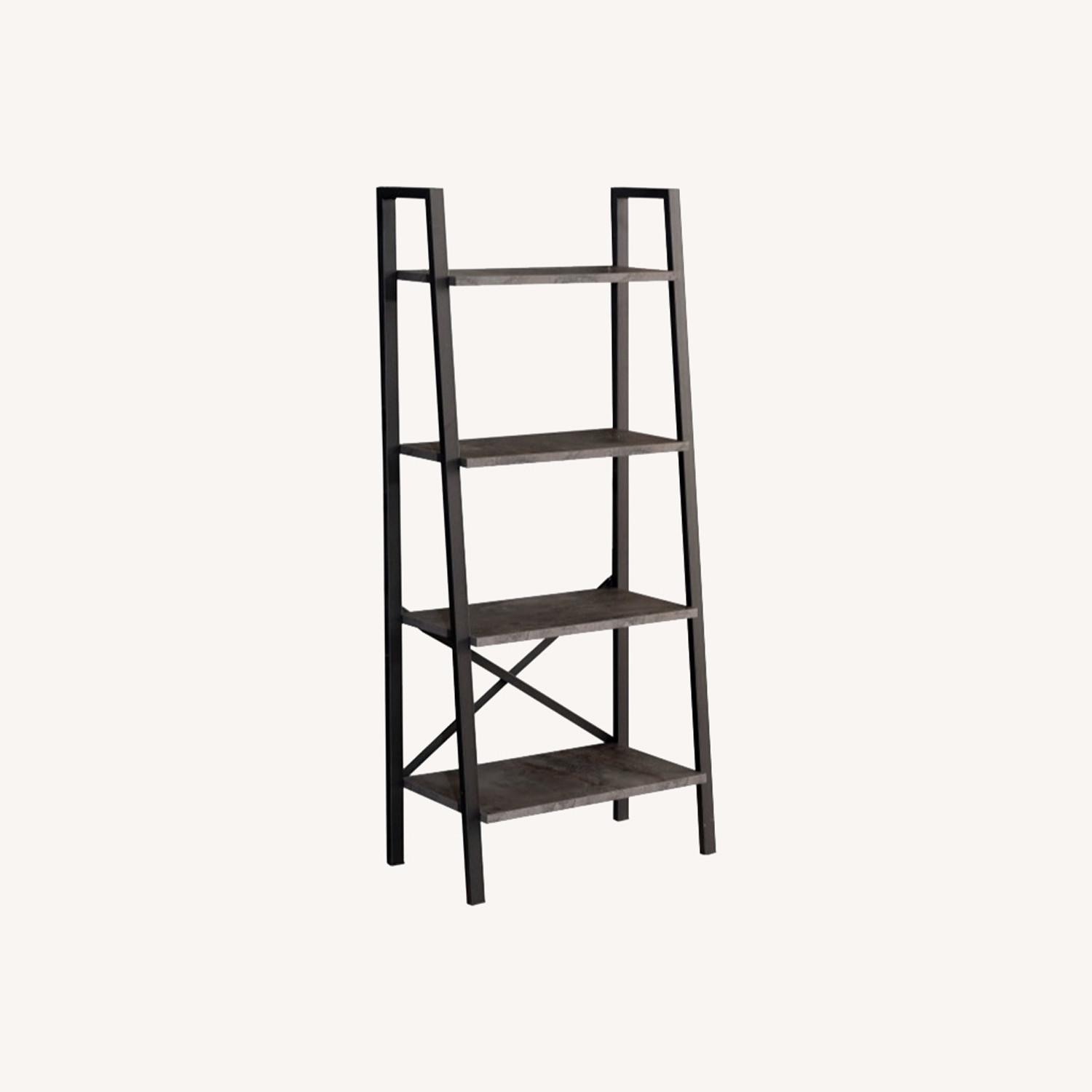 Modern Gray Metal & Wood Ladder Bookcase – 4-Tier - image-0