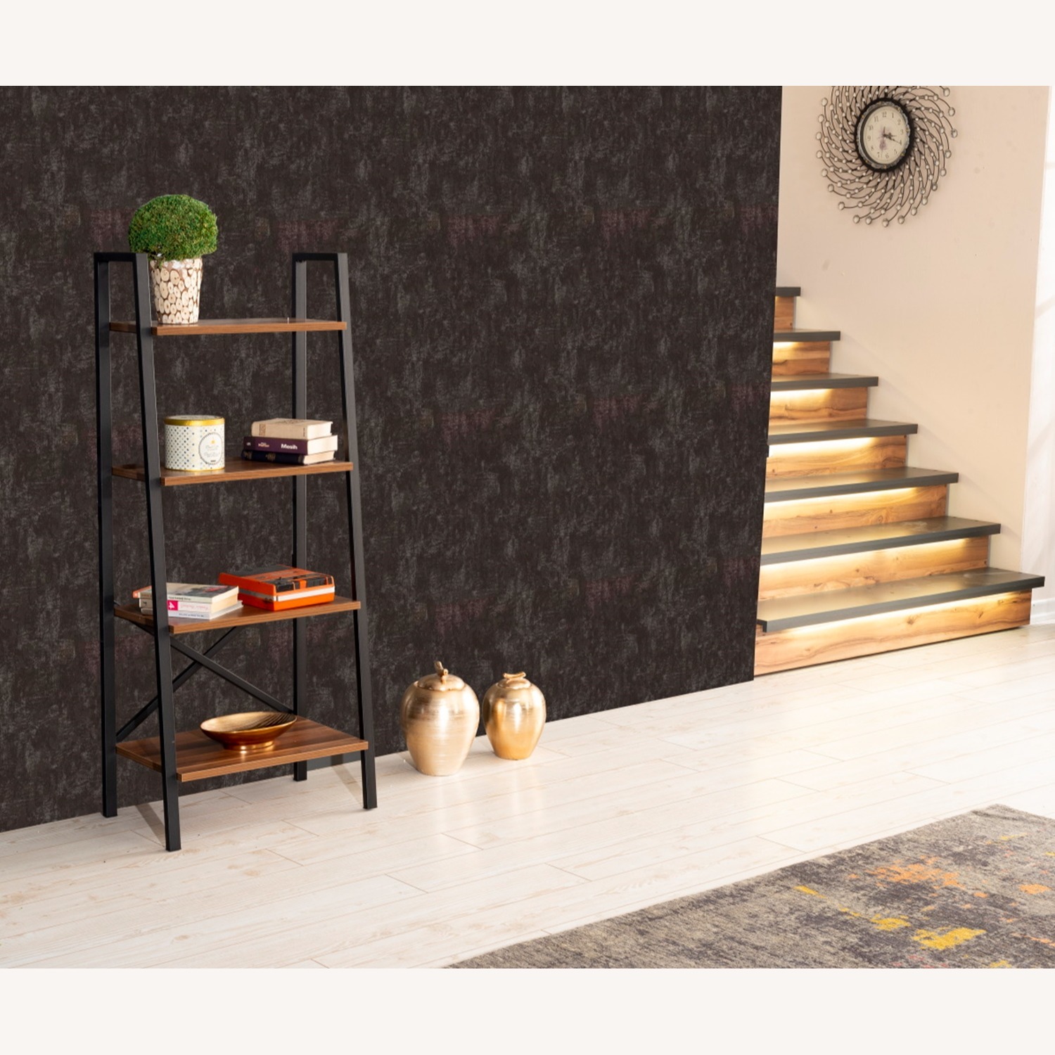 Wayfair Modern Walnut Metal Ladder Bookcase – 4-Tier - image-7