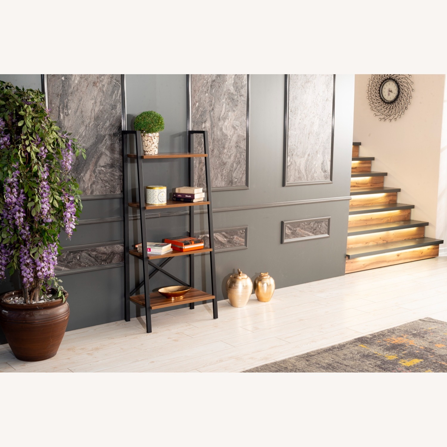 Wayfair Modern Walnut Metal Ladder Bookcase – 4-Tier - image-5