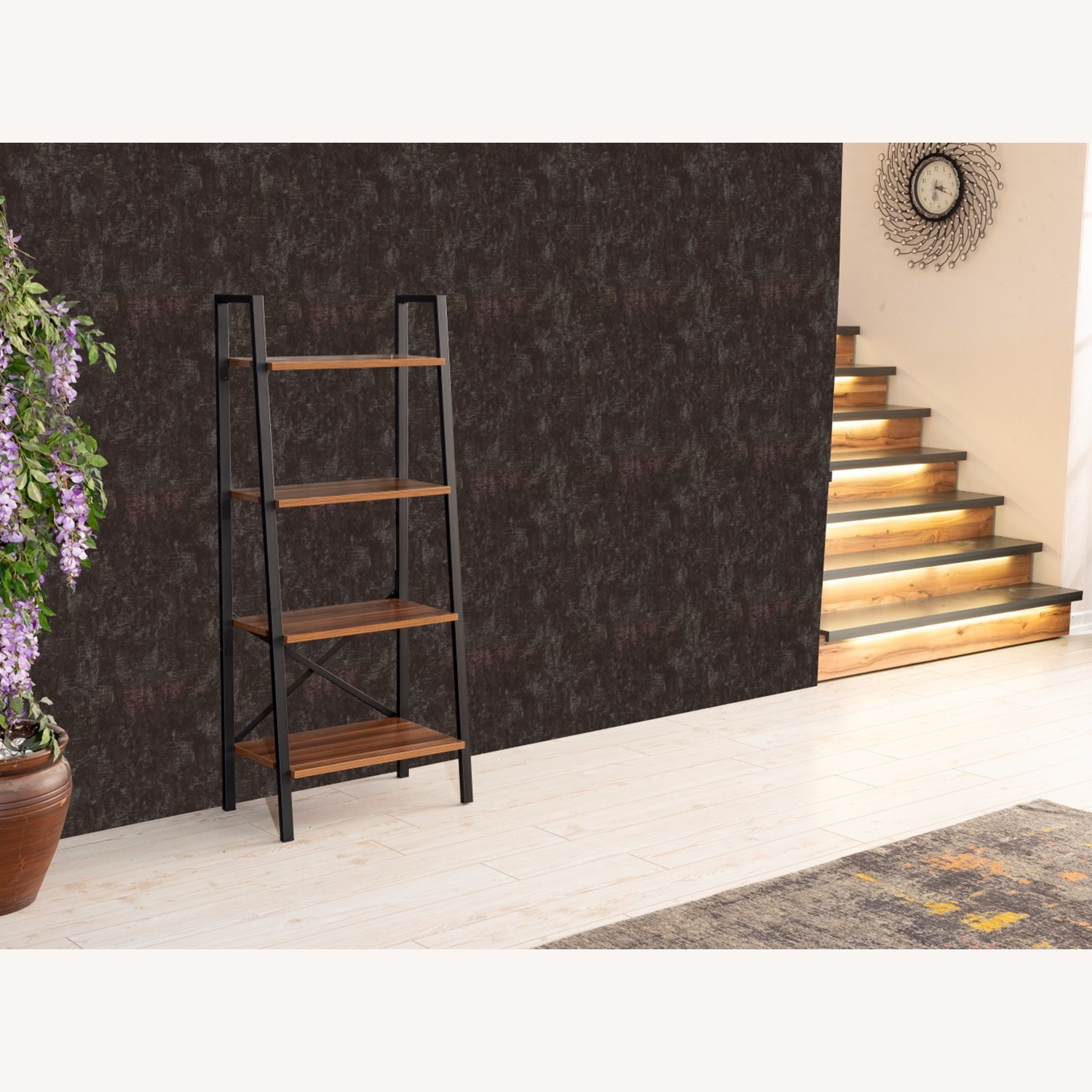 Wayfair Modern Walnut Metal Ladder Bookcase – 4-Tier - image-3
