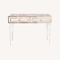White & Gold Marble Console Table with 2 Drawers