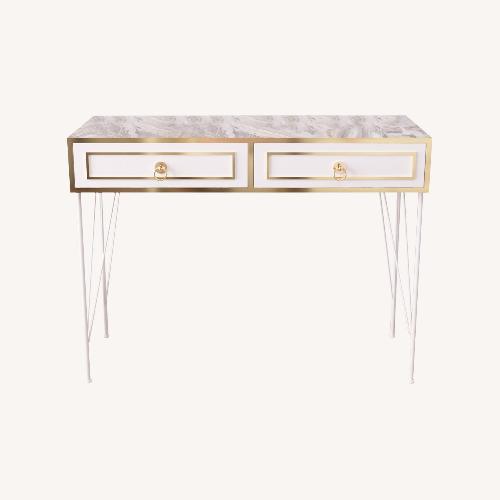 Used White & Gold Marble Console Table with 2 Drawers for sale on AptDeco