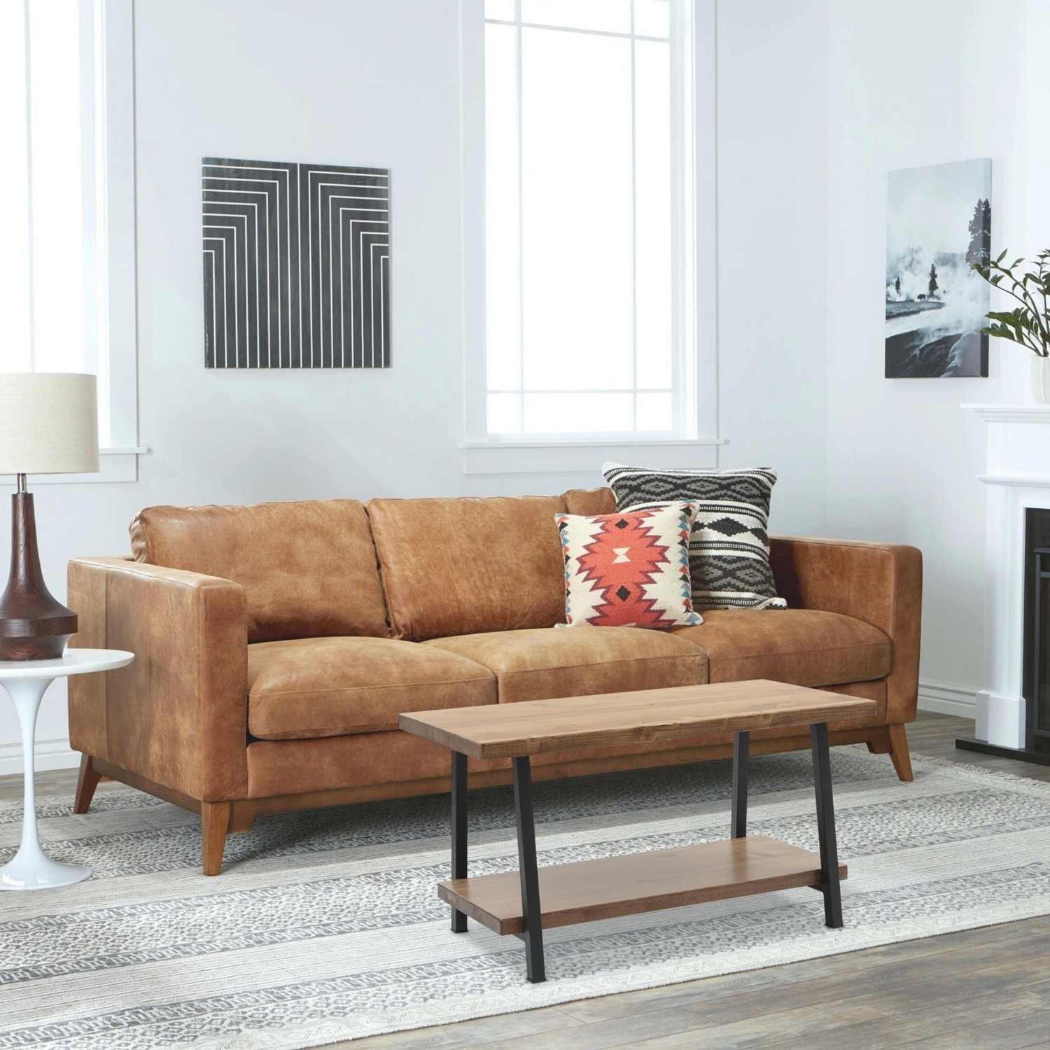 Rustic Wood & Metal Coffee Table – Open Shelf - image-2