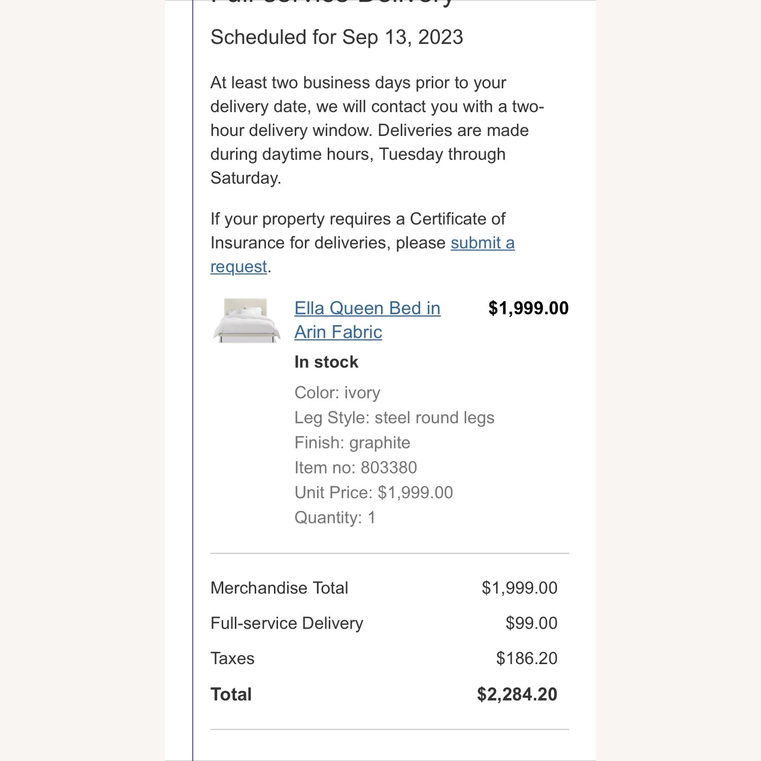 Room & Board Ella Bed Queen in Aerin Ivory Fabric - image-5