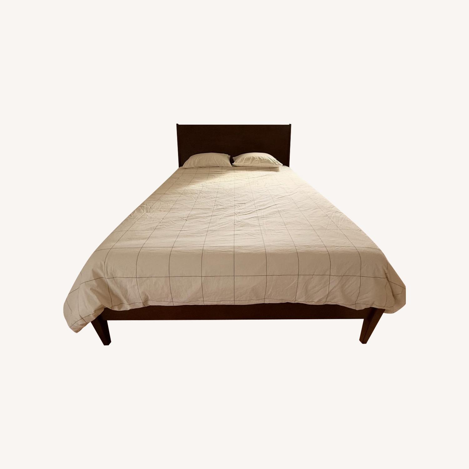 West Elm Wright Bed Dark Brown Wood Queen Bed - image-0