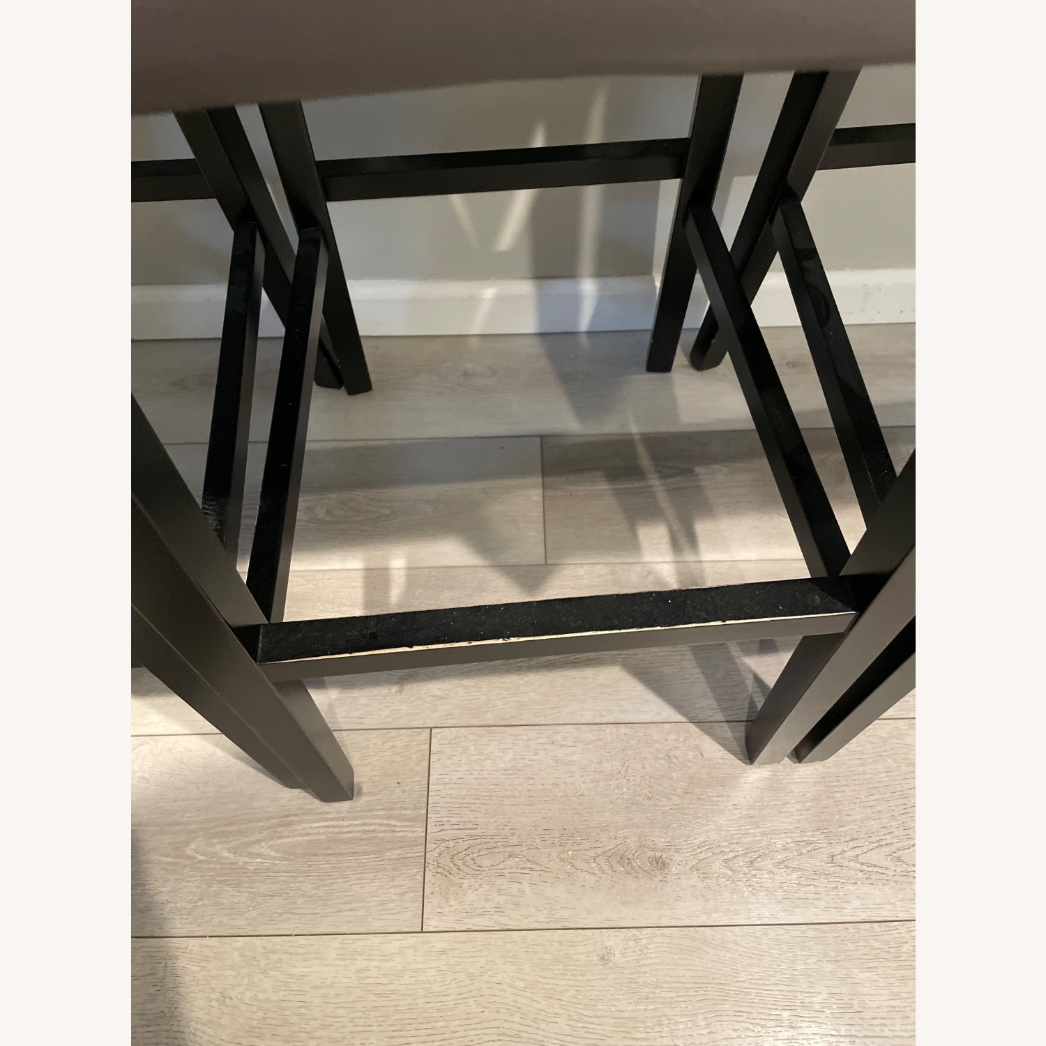 Crate & Barrel Lowe Smoke Grey Leather Bar Stool With Ebony Legs (3x) - image-5