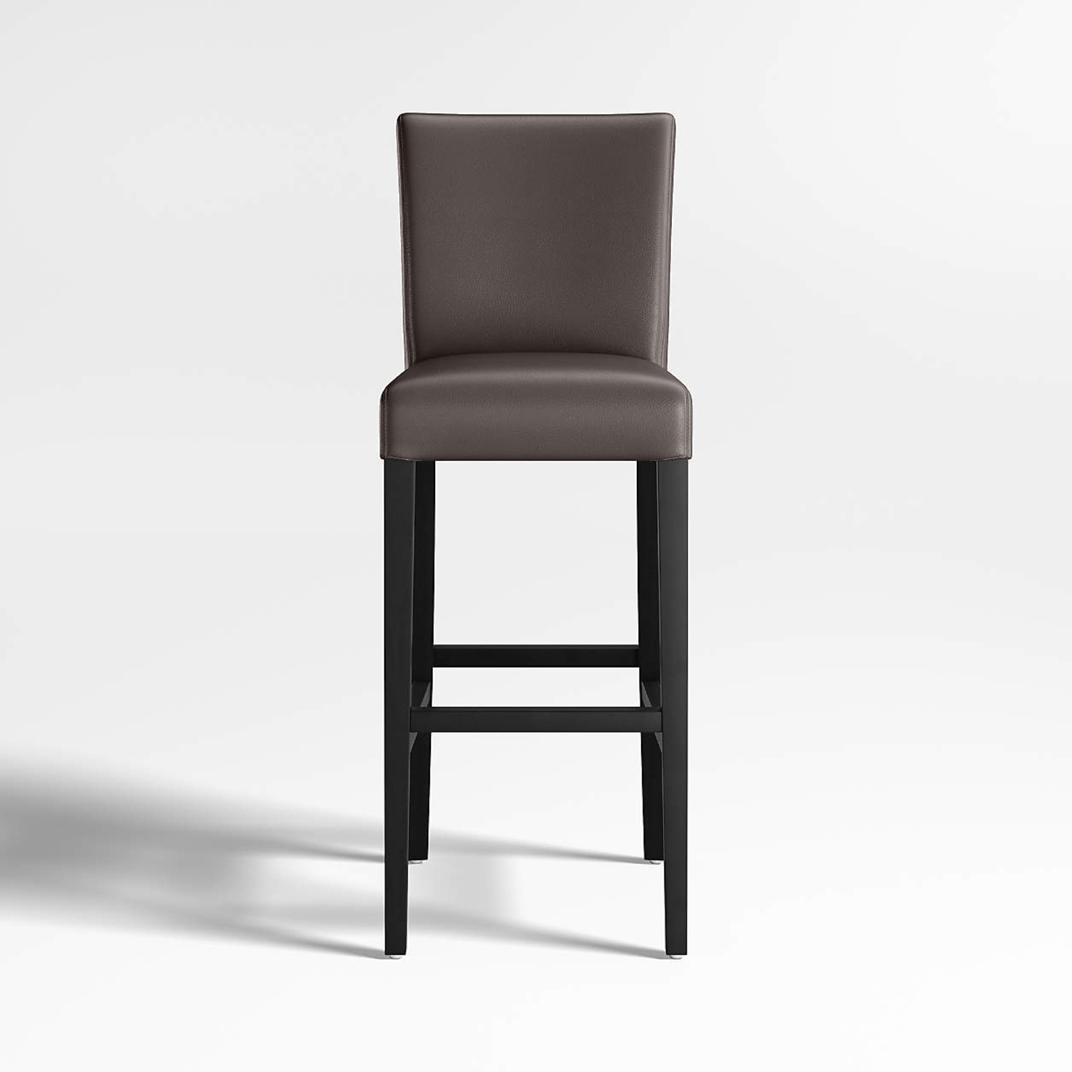 Crate & Barrel Lowe Smoke Grey Leather Bar Stool With Ebony Legs (3x) - image-8