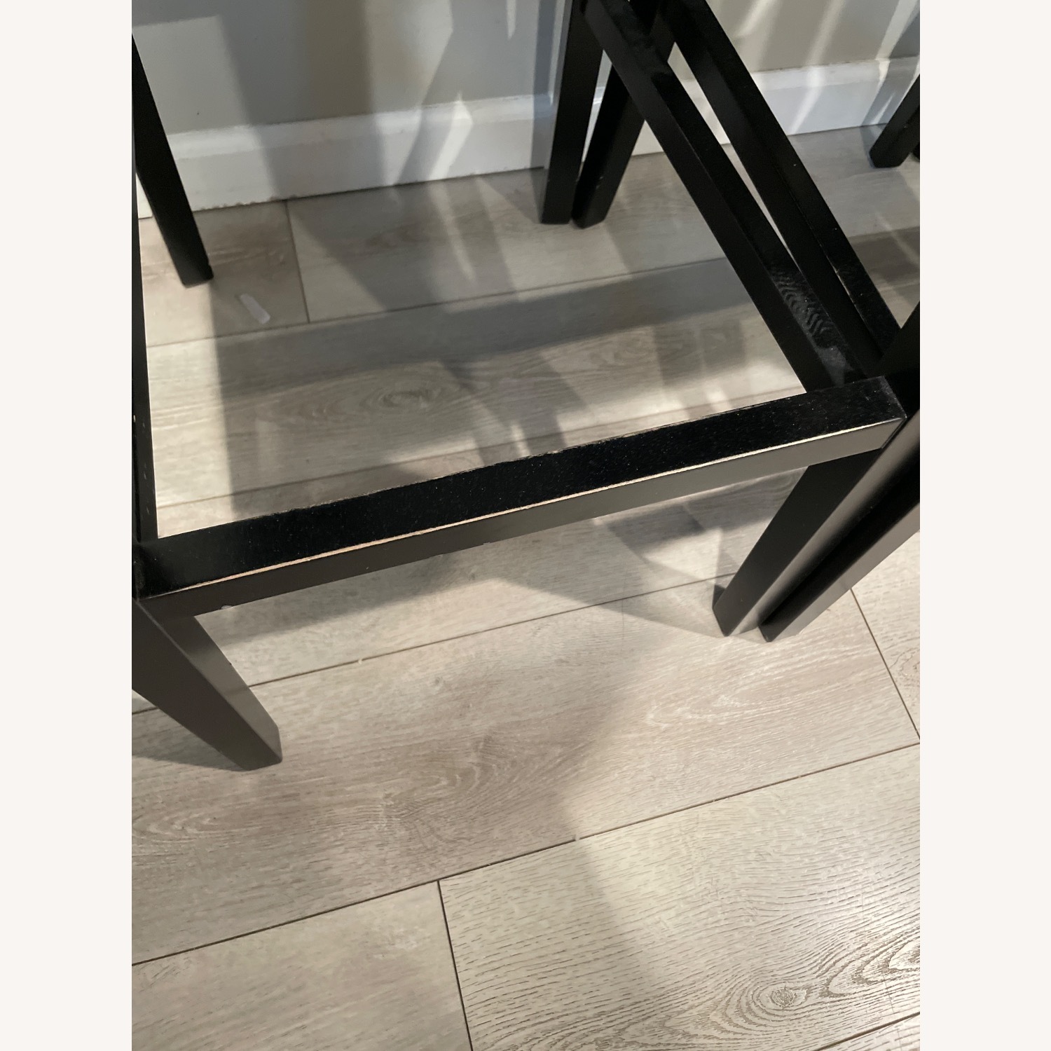 Crate & Barrel Lowe Smoke Grey Leather Bar Stool With Ebony Legs (3x) - image-4