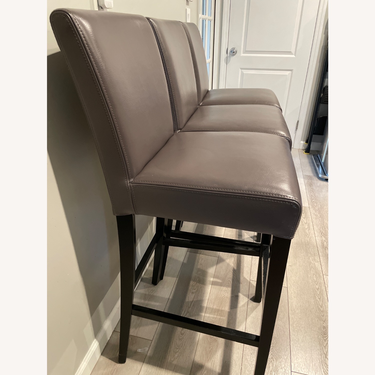 Crate & Barrel Lowe Smoke Grey Leather Bar Stool With Ebony Legs (3x) - image-3