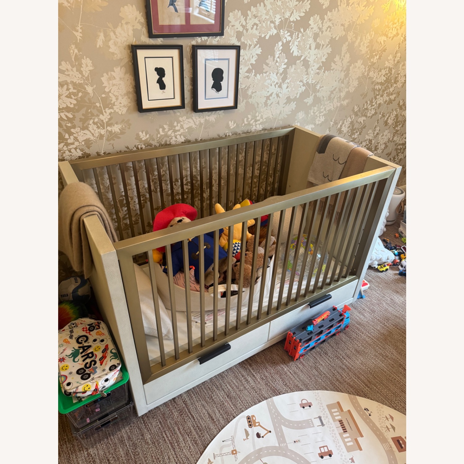 RH Clio Shagreen Storage Panel Crib - Brass - image-1