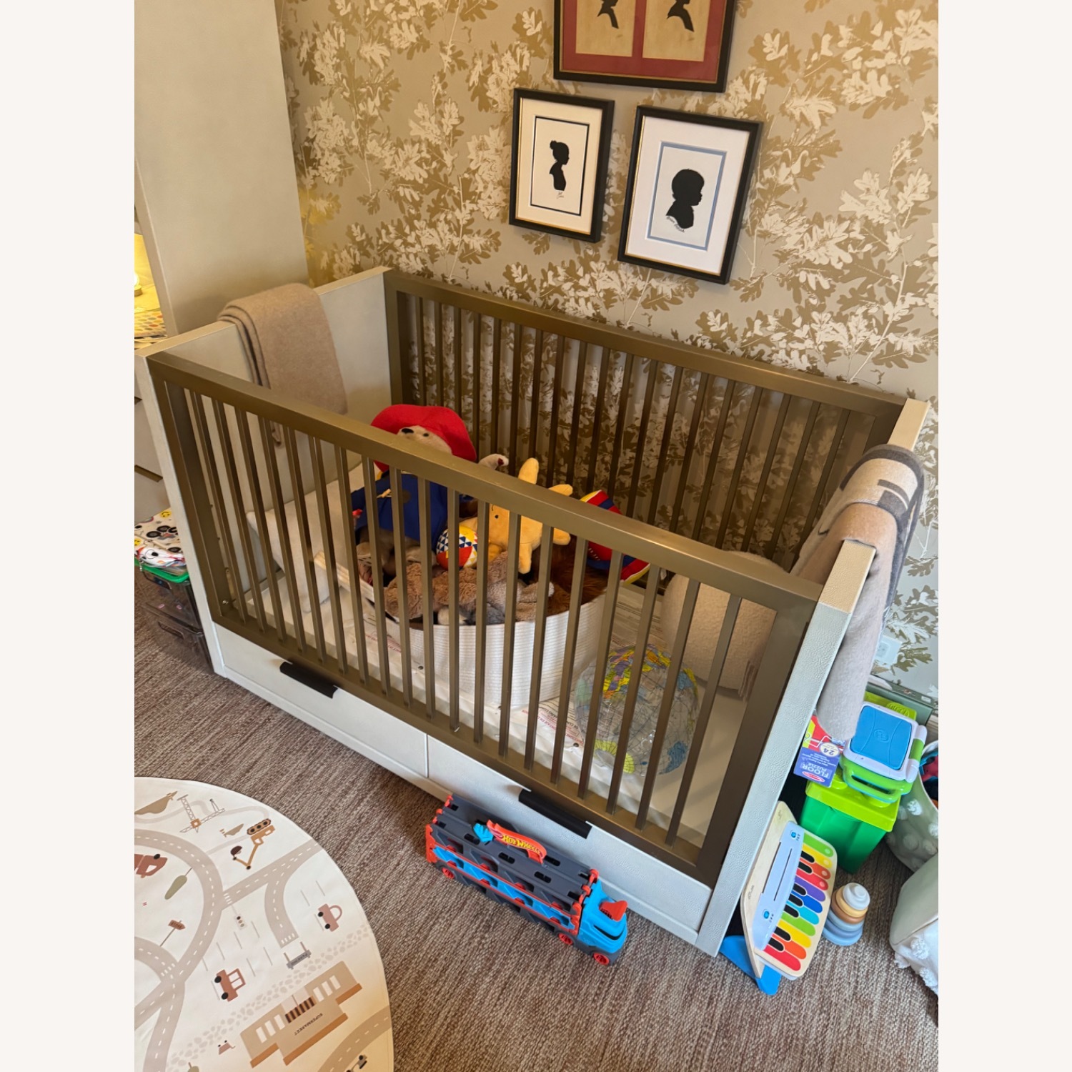 RH Clio Shagreen Storage Panel Crib - Brass - image-2