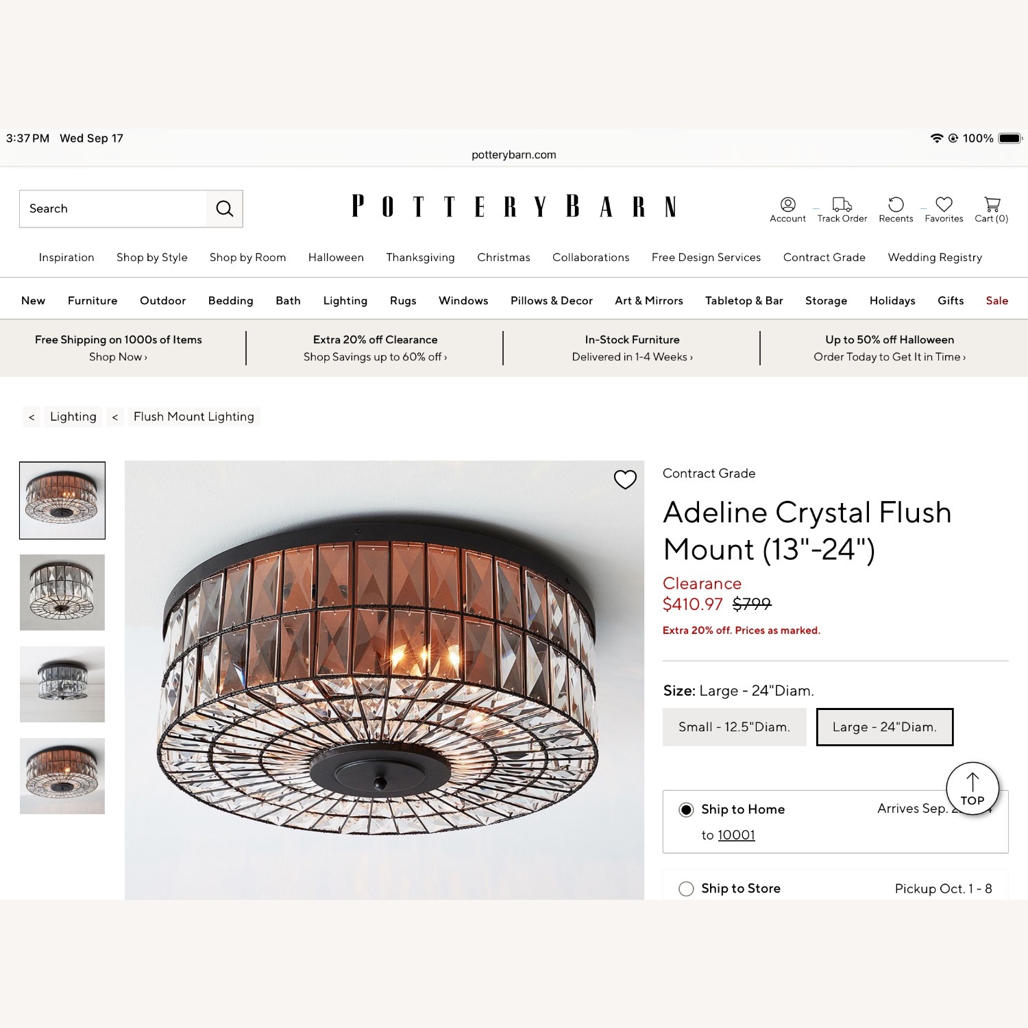 Pottery Barn Adeline Crystal Flush Mount Light - image-4
