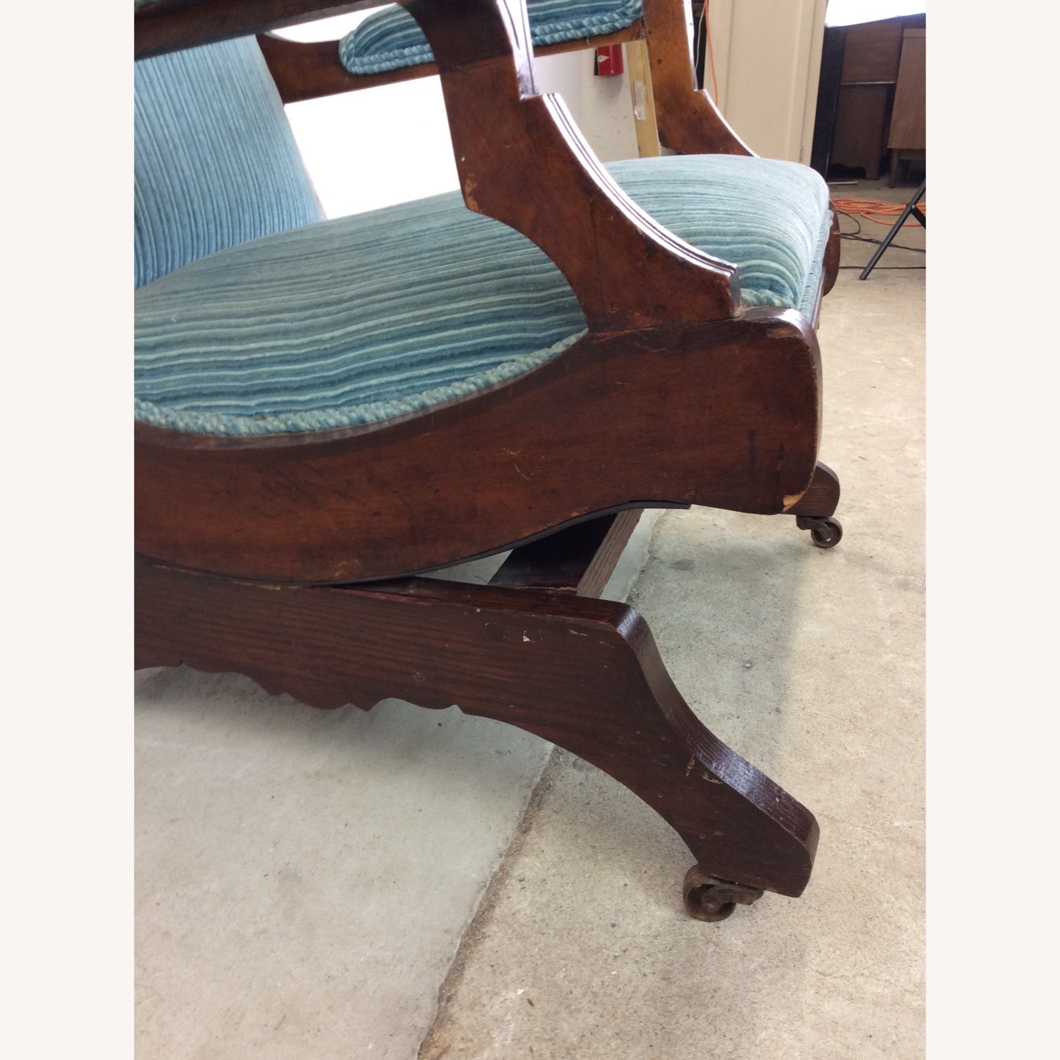 Antique Upholstered Rocking Chair with Carved Wood - image-10