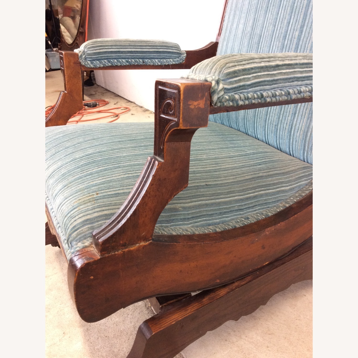 Antique Upholstered Rocking Chair with Carved Wood - image-8