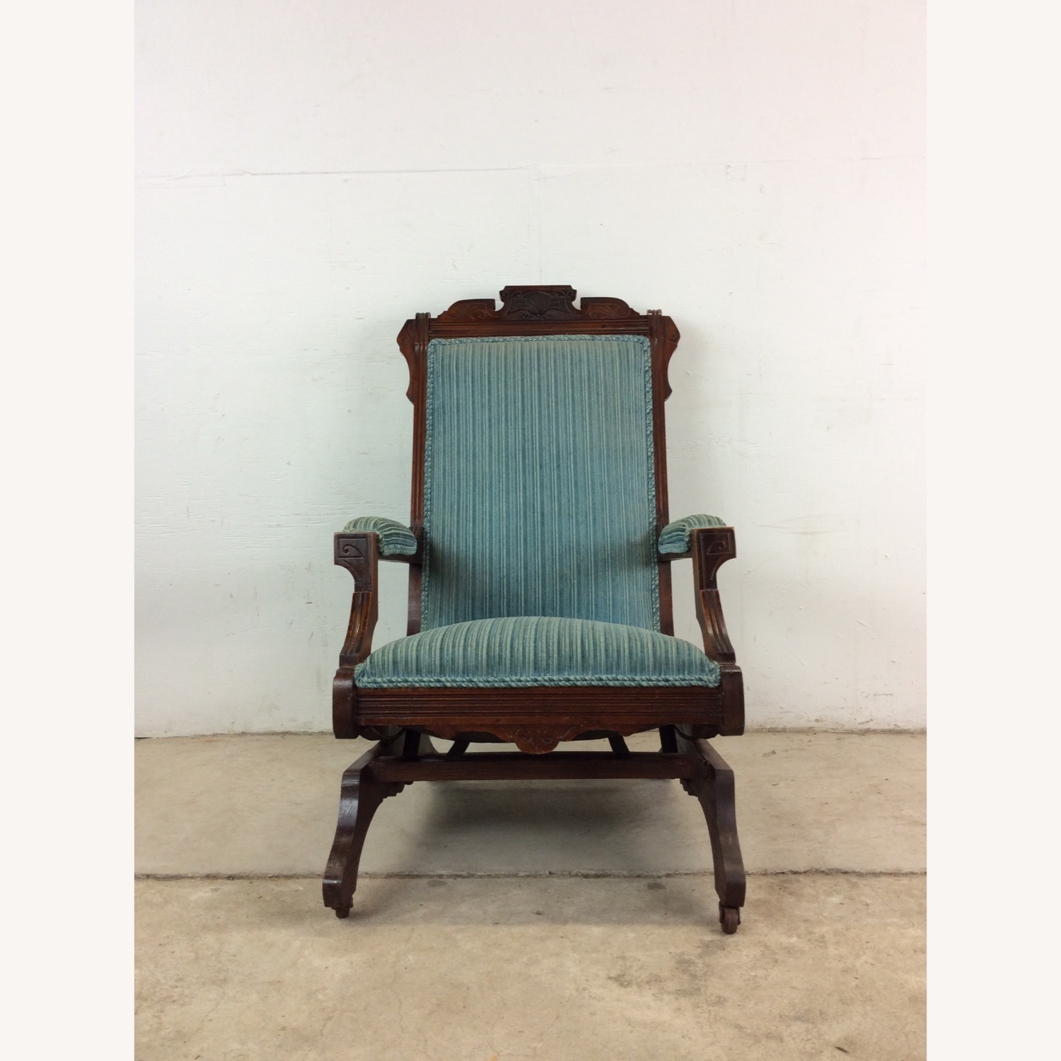 Antique Upholstered Rocking Chair with Carved Wood - image-1