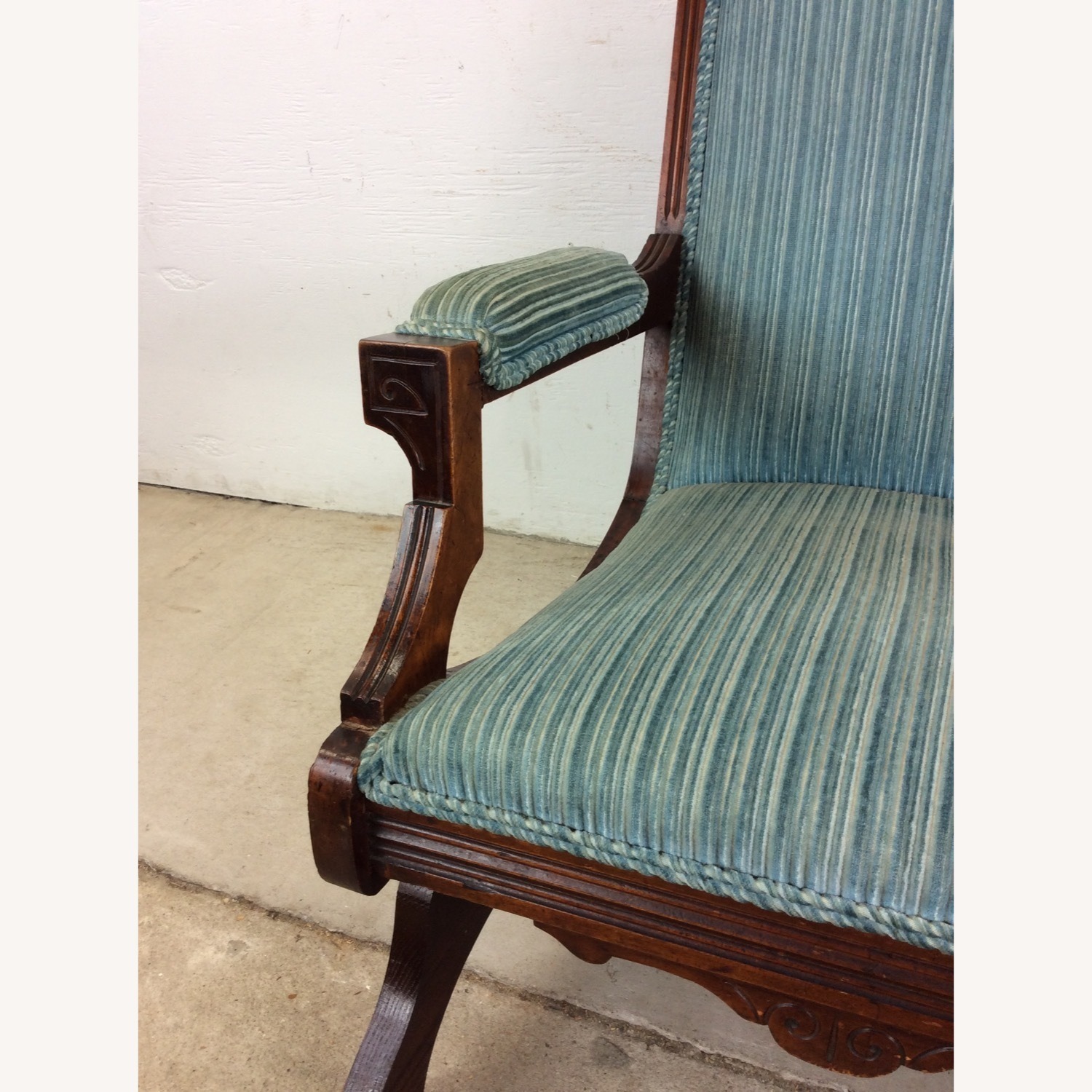 Antique Upholstered Rocking Chair with Carved Wood - image-4