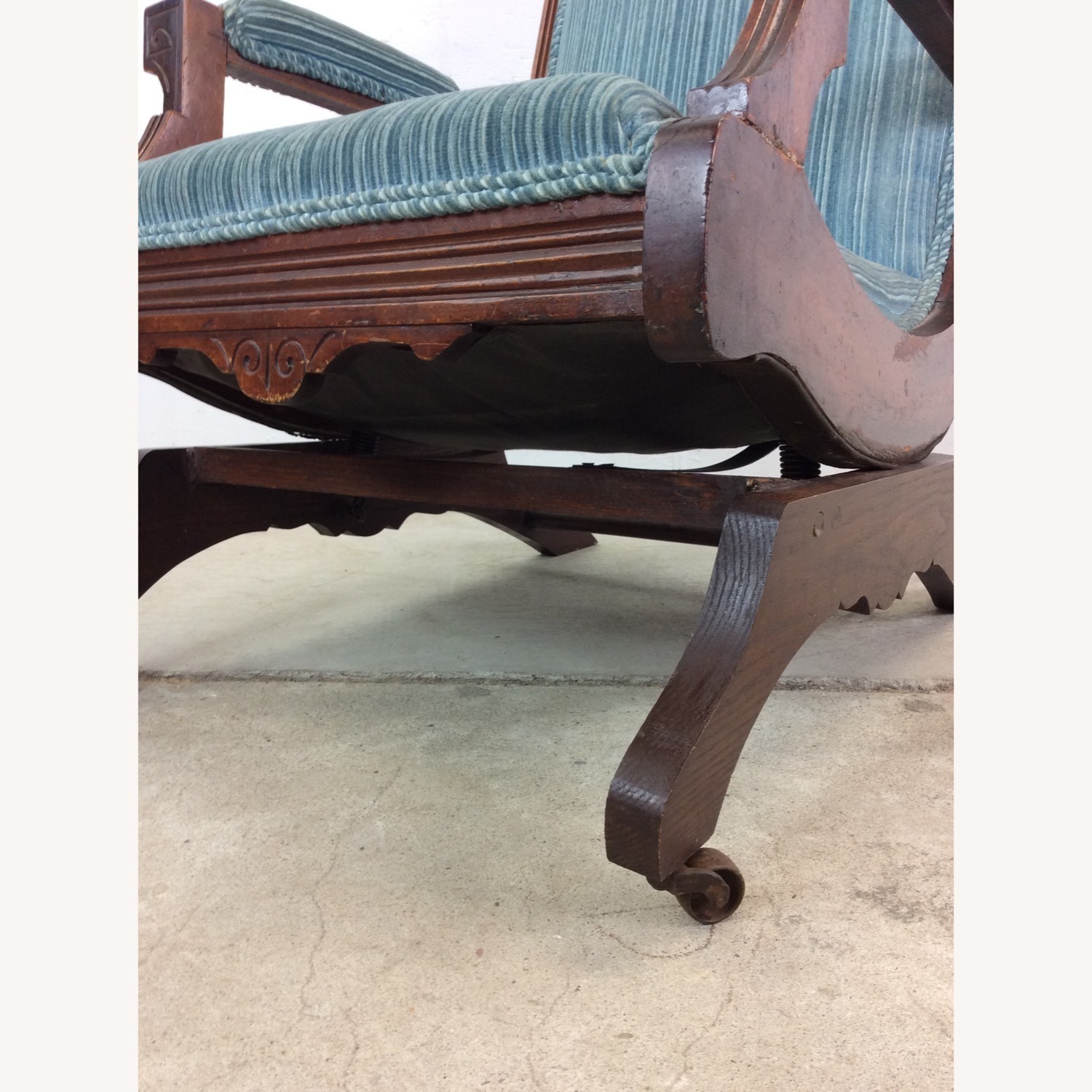 Antique Upholstered Rocking Chair with Carved Wood - image-11