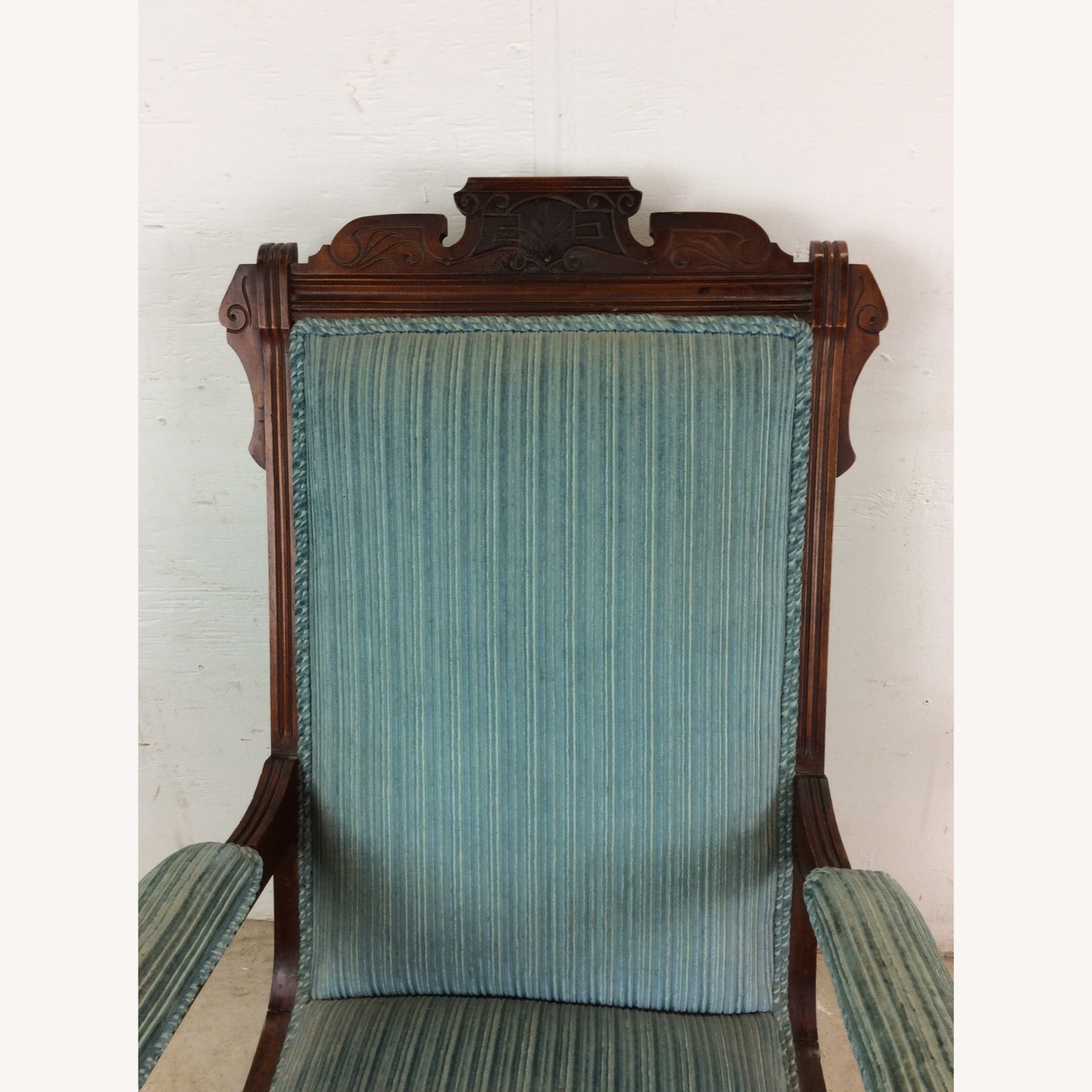 Antique Upholstered Rocking Chair with Carved Wood - image-3