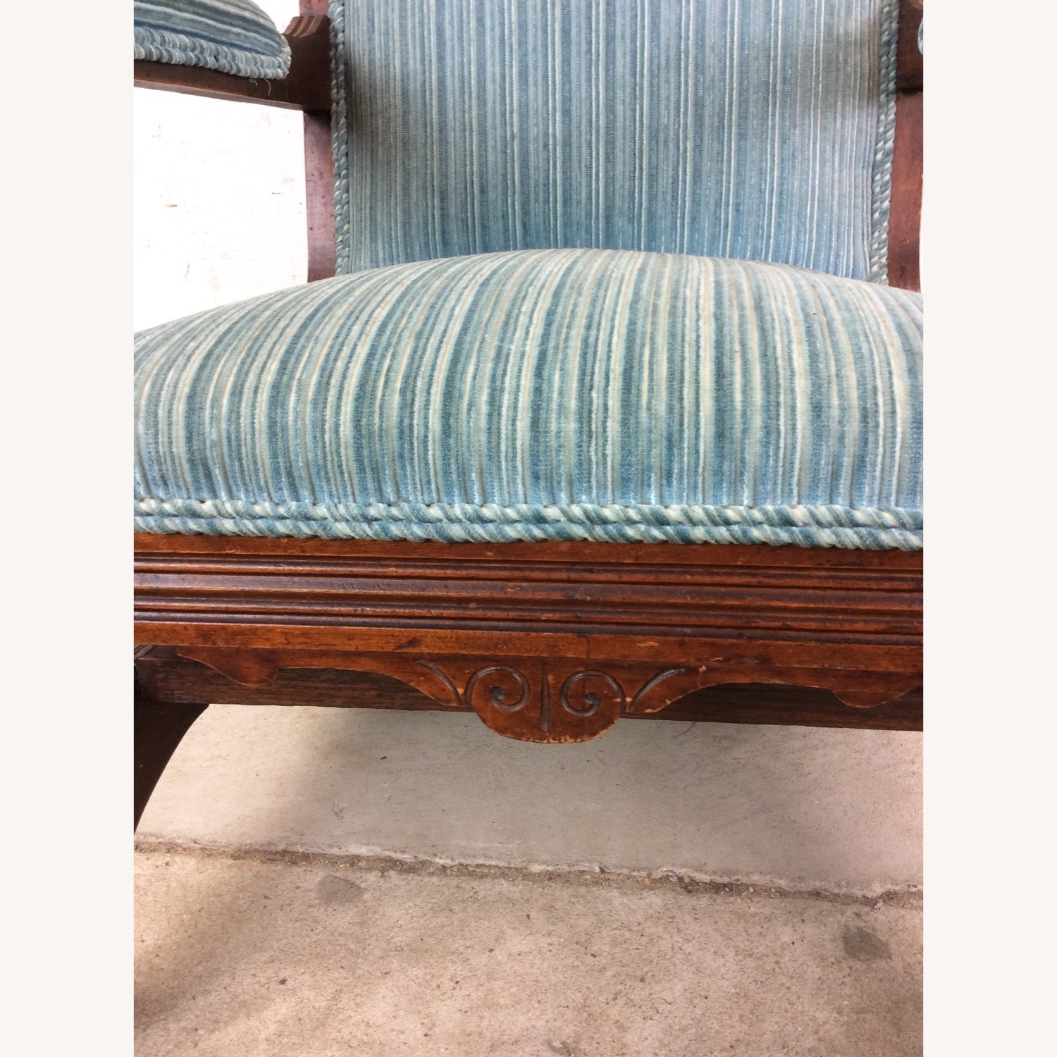 Antique Upholstered Rocking Chair with Carved Wood - image-6