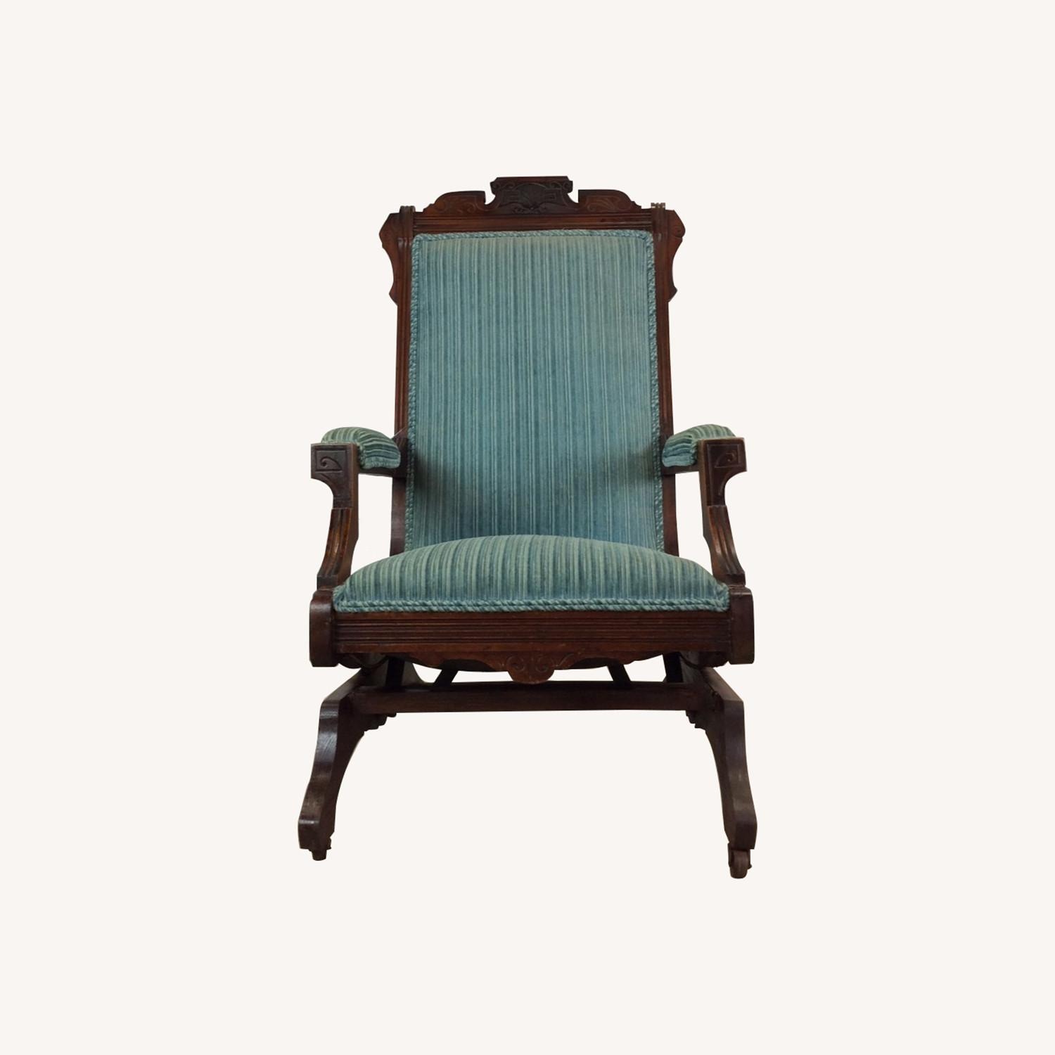 Antique Upholstered Rocking Chair with Carved Wood - image-0