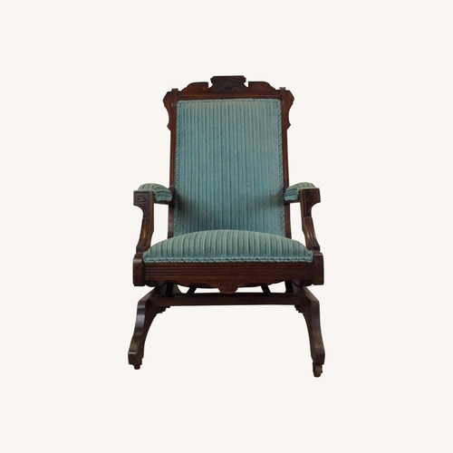 Used Antique Upholstered Rocking Chair with Carved Wood for sale on AptDeco
