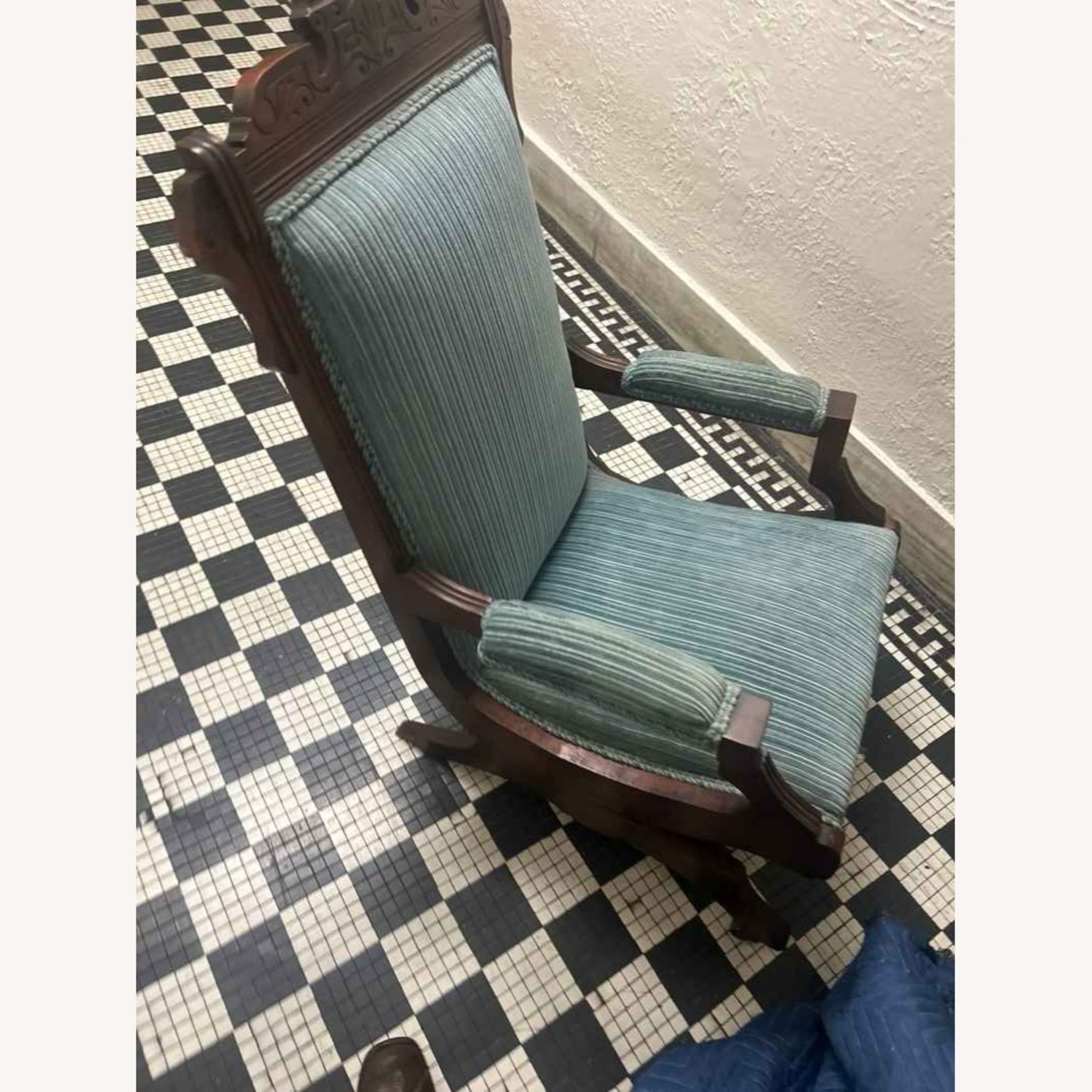 Antique Upholstered Rocking Chair with Carved Wood - image-15