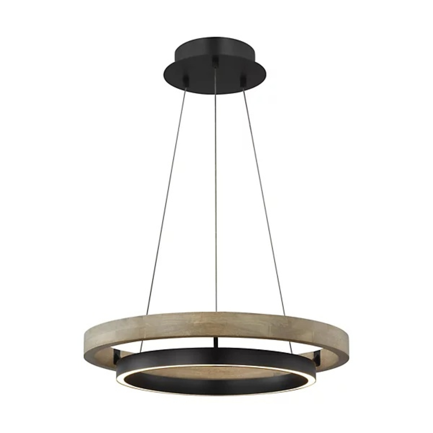 Grace LED Chandelier, Matte Black & Weathered Oak - image-0