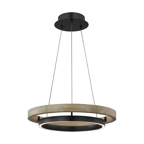 Used Grace LED Chandelier, Matte Black & Weathered Oak for sale on AptDeco
