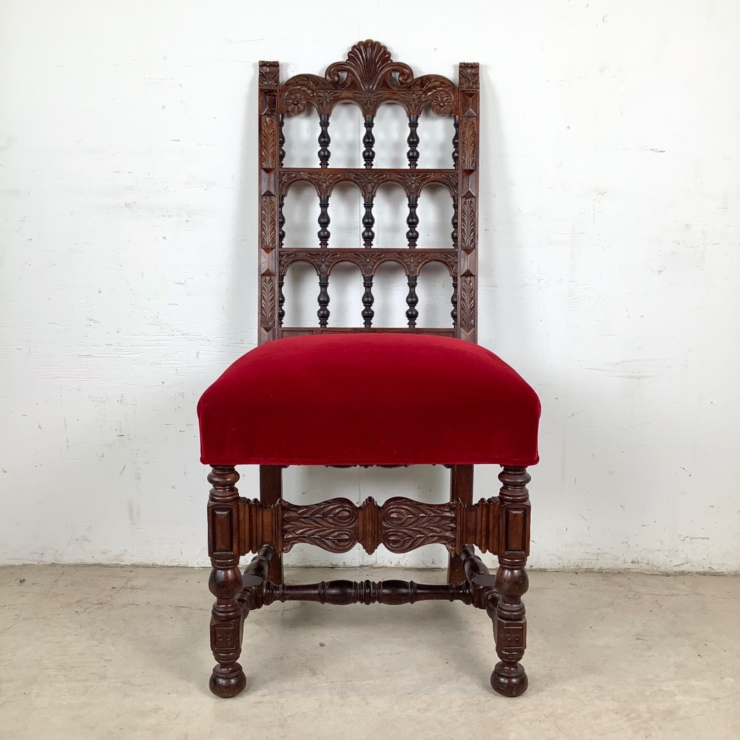 Antique Victorian Side Chair in Red Velvet - image-2