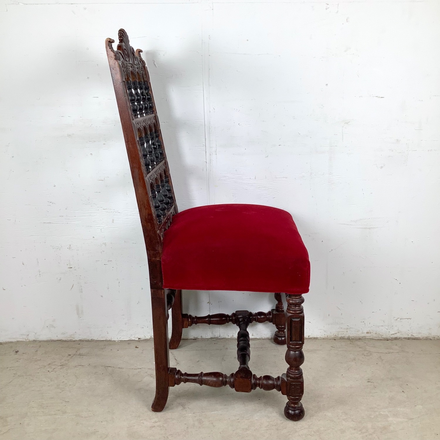 Antique Victorian Side Chair in Red Velvet - image-11