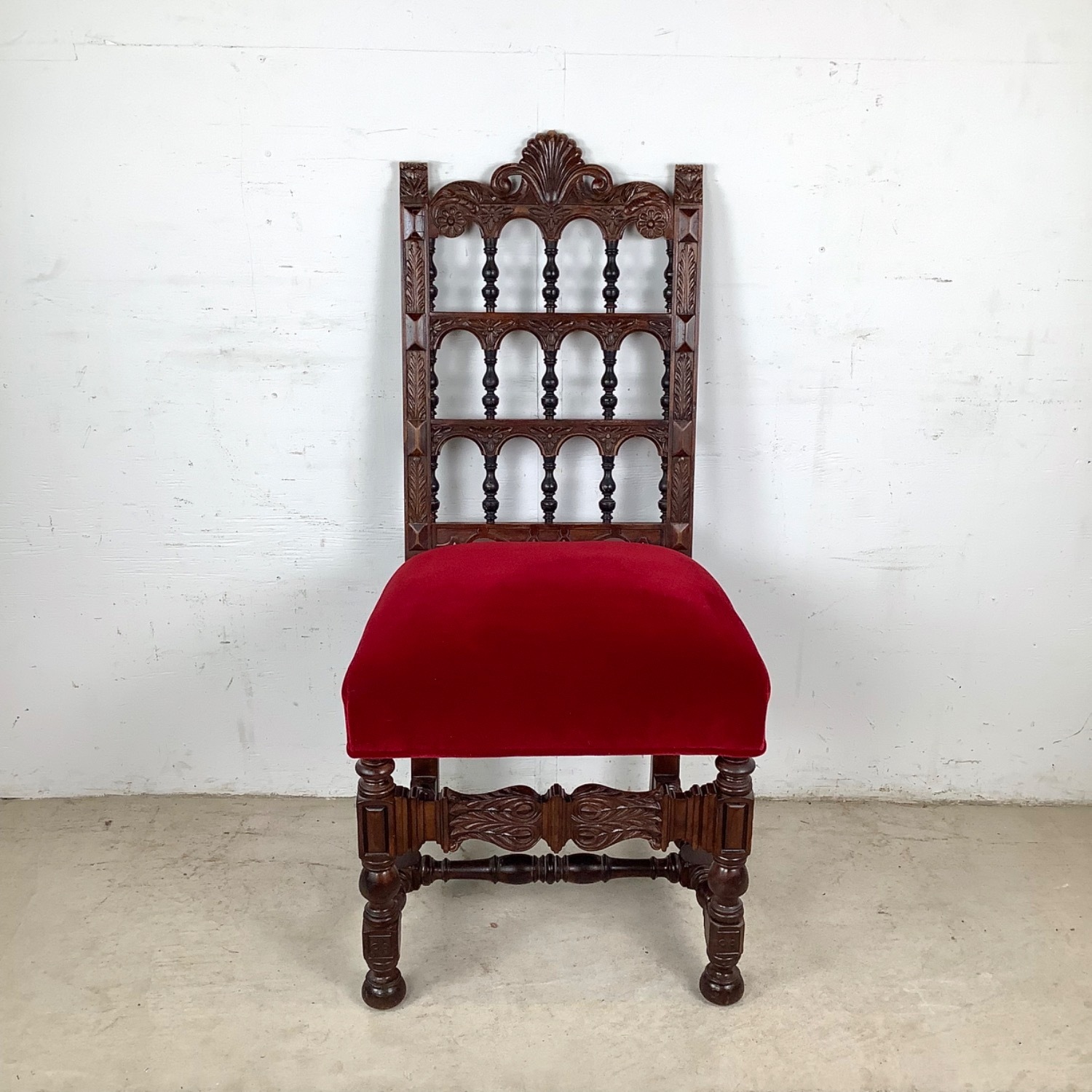 Antique Victorian Side Chair in Red Velvet - image-1