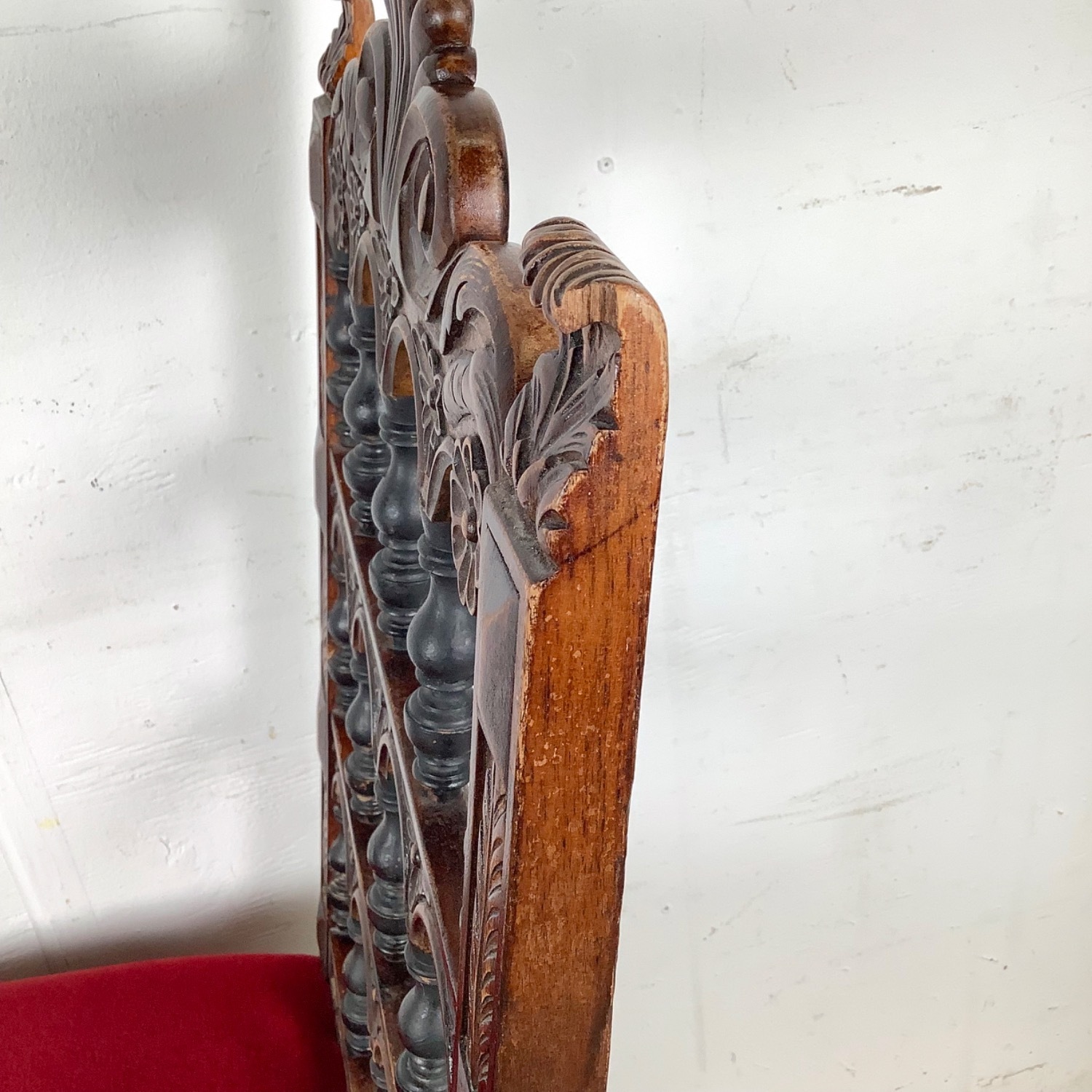 Antique Victorian Side Chair in Red Velvet - image-12