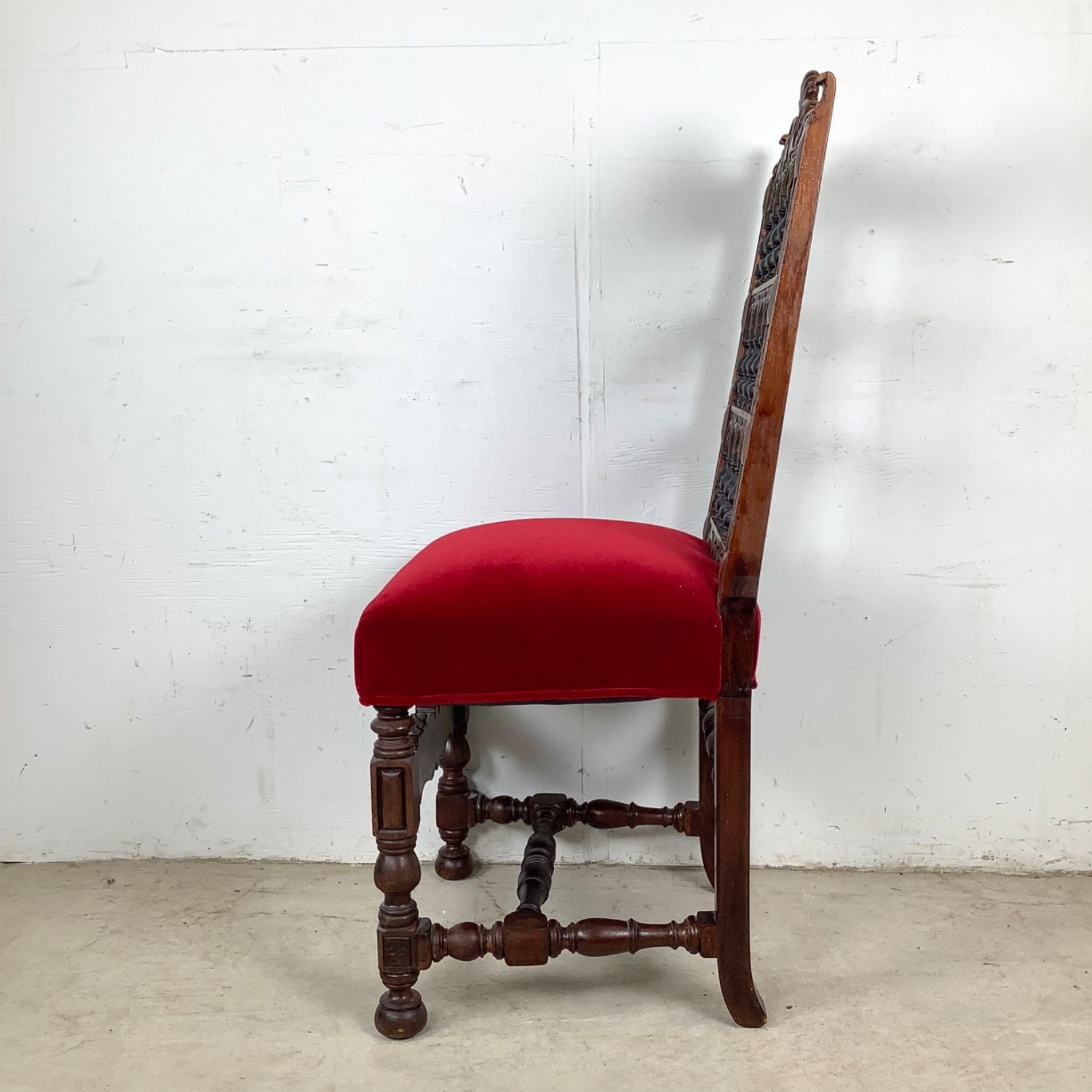 Antique Victorian Side Chair in Red Velvet - image-7