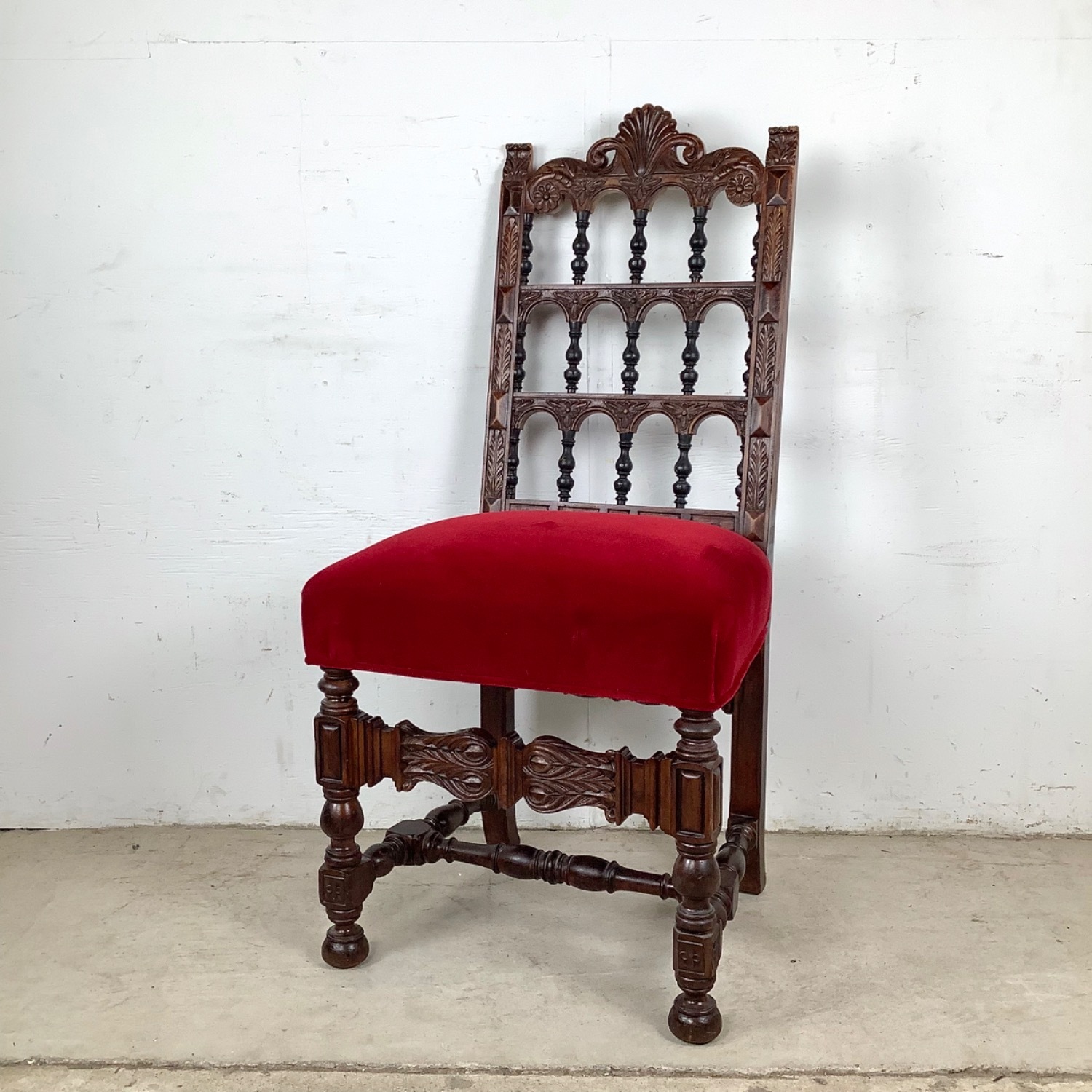 Antique Victorian Side Chair in Red Velvet - image-3