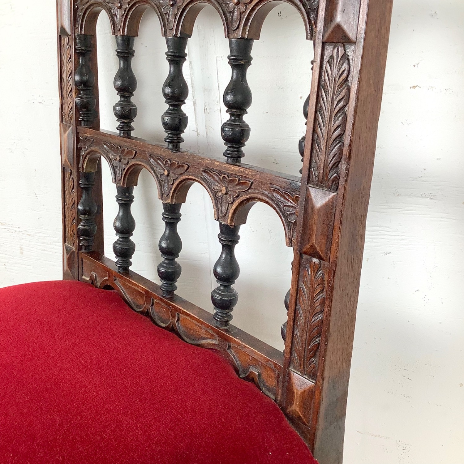 Antique Victorian Side Chair in Red Velvet - image-17